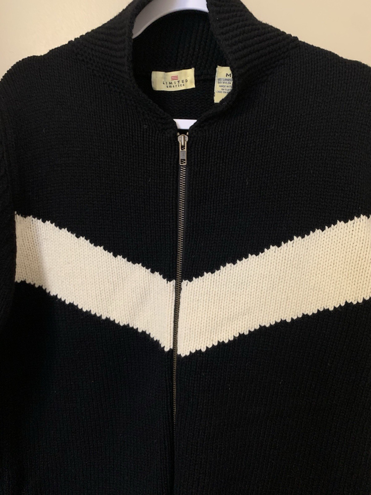 Vtg Limited America Knit Lambswool Black & White Sweater Size M Made In Italy