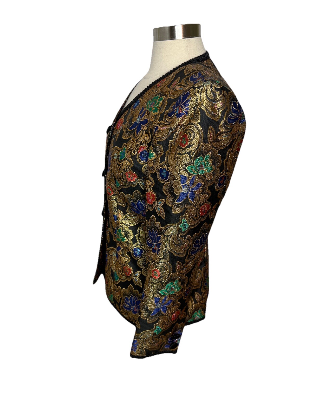 Vintage 80s Talbots Kathryn Conover Metallic Gold Floral Brocade Jacket Size 6