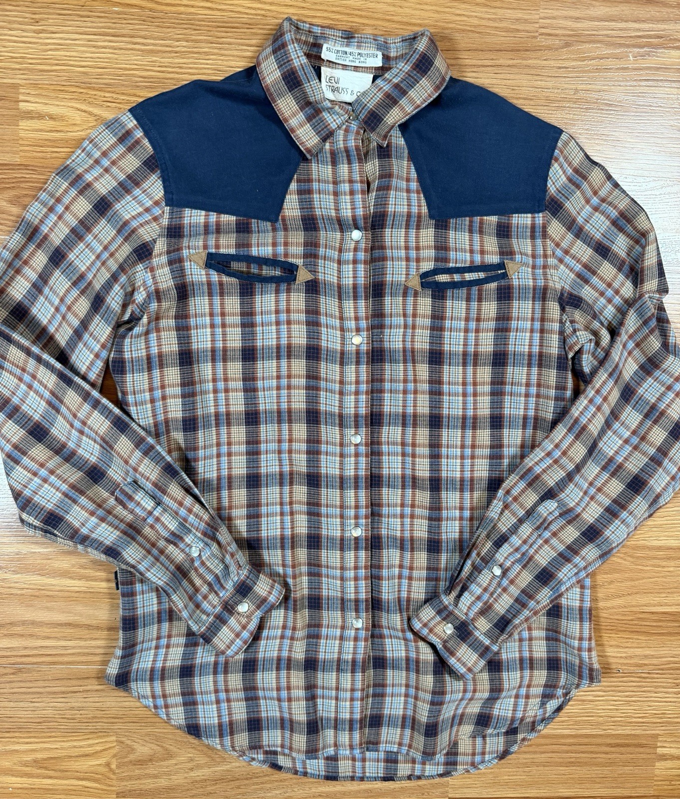 Vtg 70s Levis Sierra Humps Plaid Western Cowgirl Shirt Slash Pocket Pearl Snap