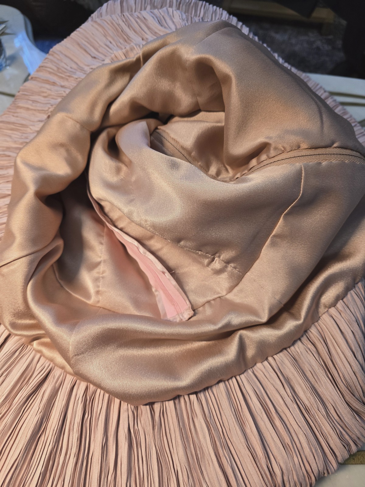Vintage Mary McFadden Couture Fortuny Style Pleated Gown Blush Nude Pink Small