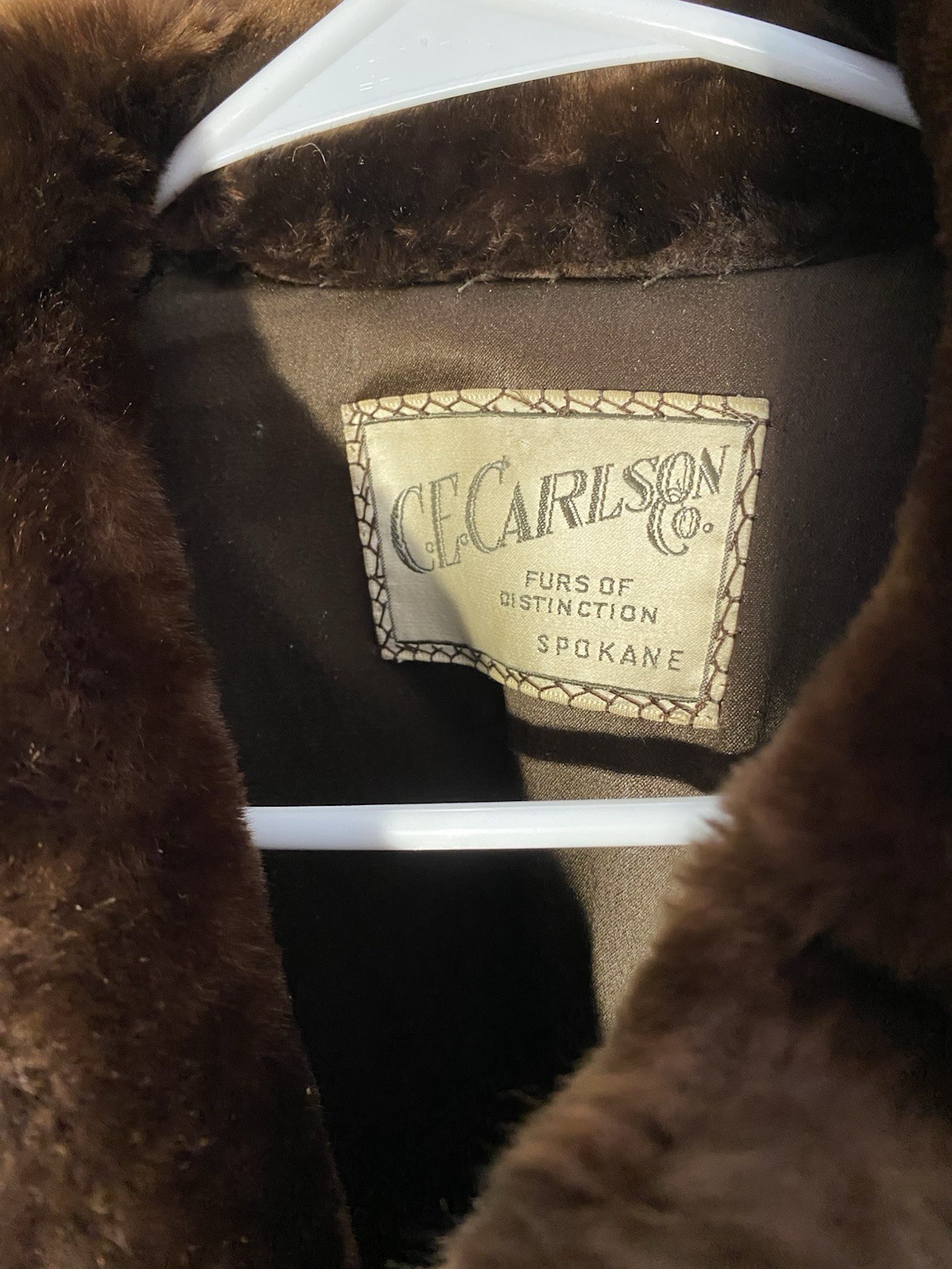 Vintage C.E. Carlson Co Spokane Dark Brown Fur Coat Mid-Century Plush