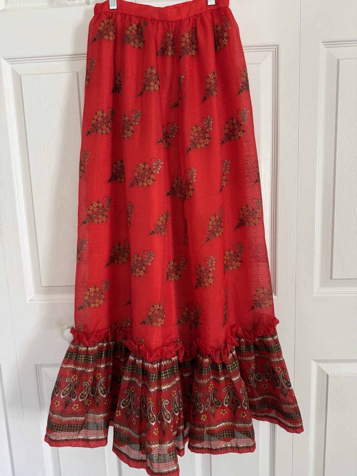 Vintage Miss Shaheen Skirt California Hawaii Long Maxi Floral Paisley Red 25”w