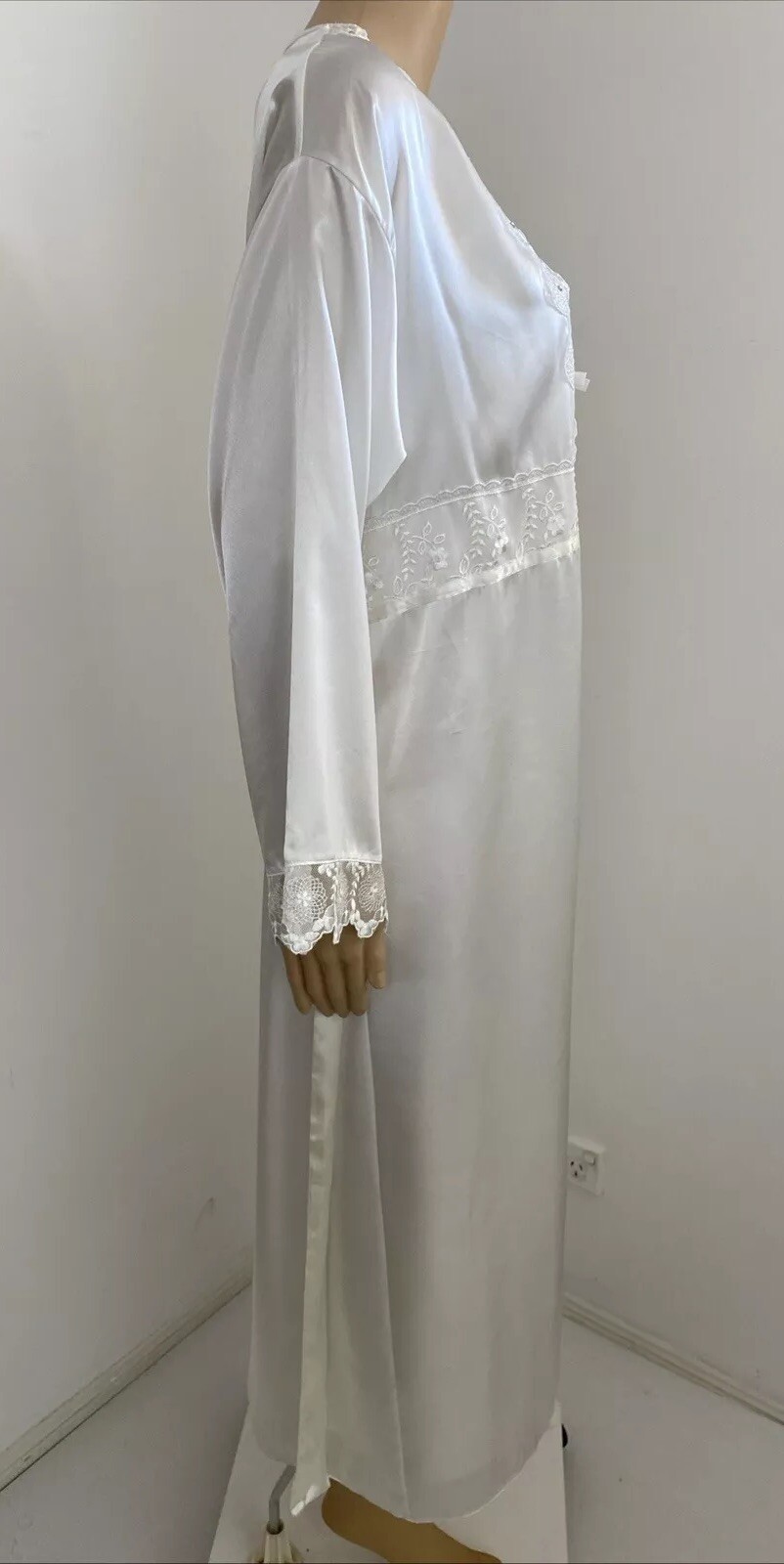 Vintage Espaur XXS-XS / 6-8 Bridal Nightie Negligee Set White Satin Floral Lace
