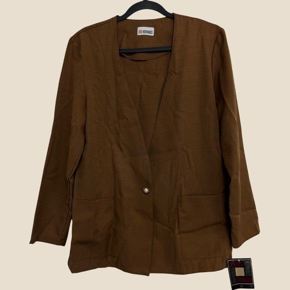 Vintage USA New Size 10 Oversized Brown Long Sleeve Single Button Blazer Jacket