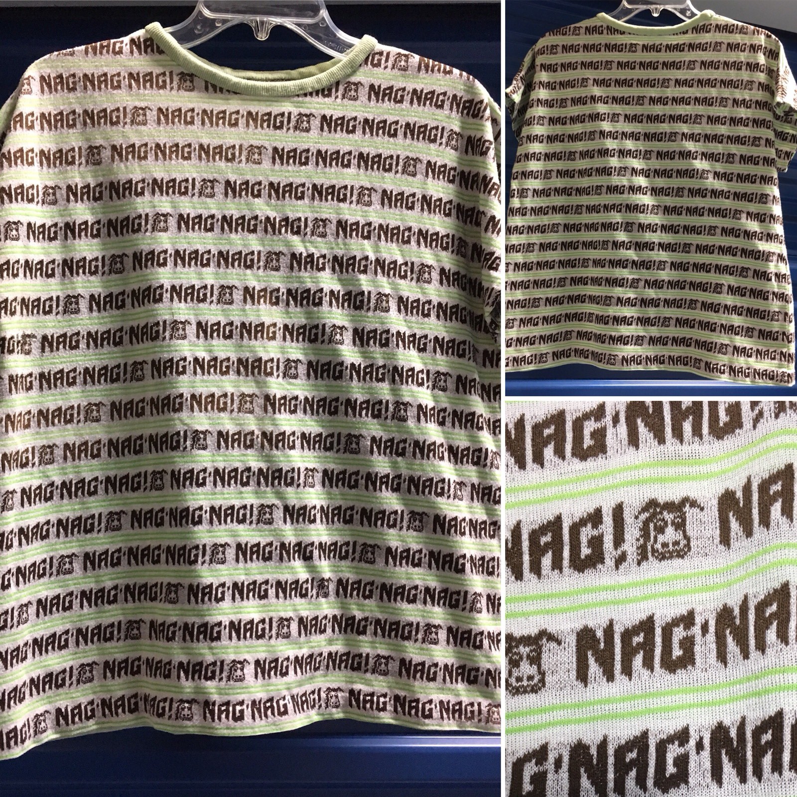 NAG NAG NAG T Shirt Top All Over Print Pattern Tee Striped Donkey Horse