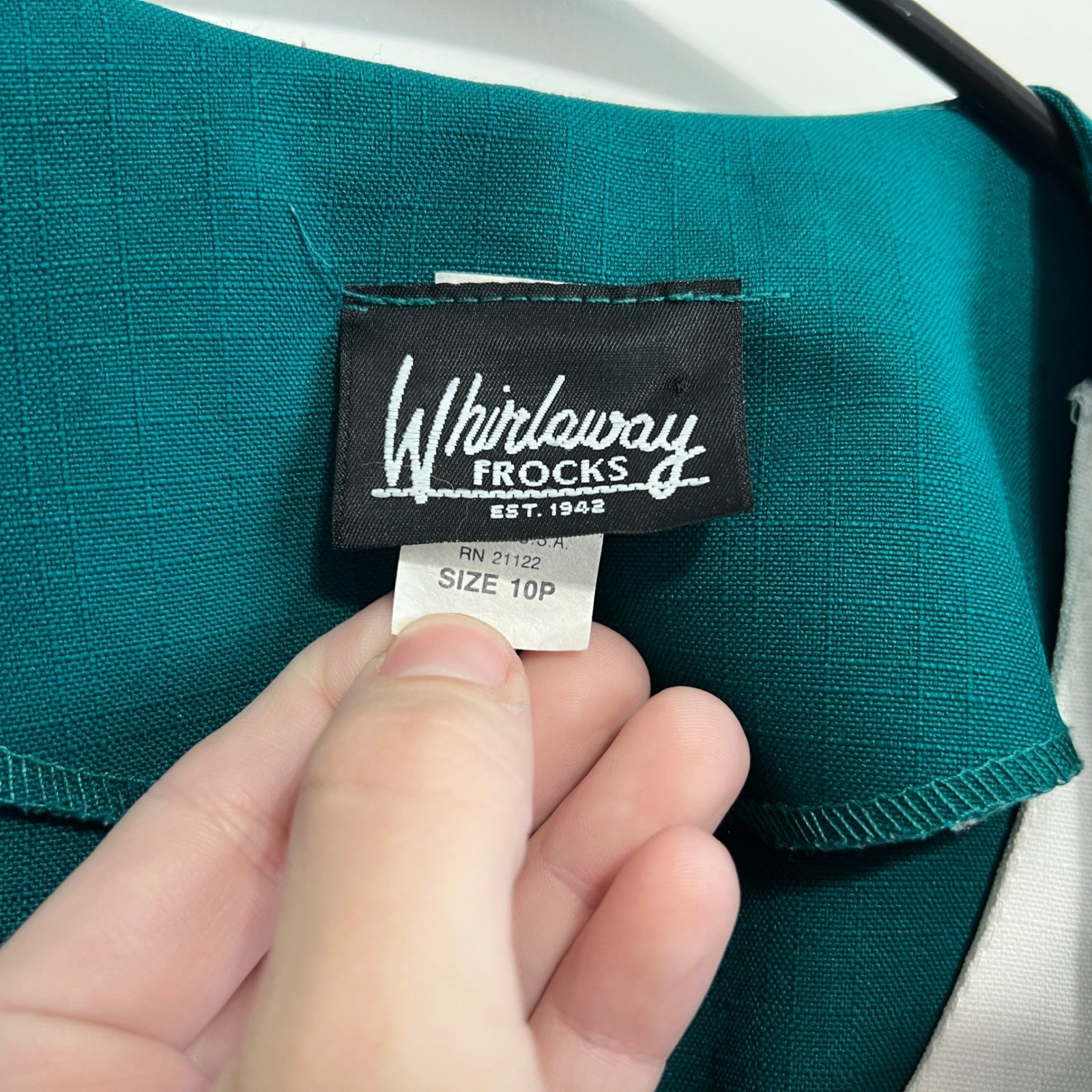 Whirlaway Frocks Vintage 80s Power Dress Size 10P Teal Green Belted Made in USA