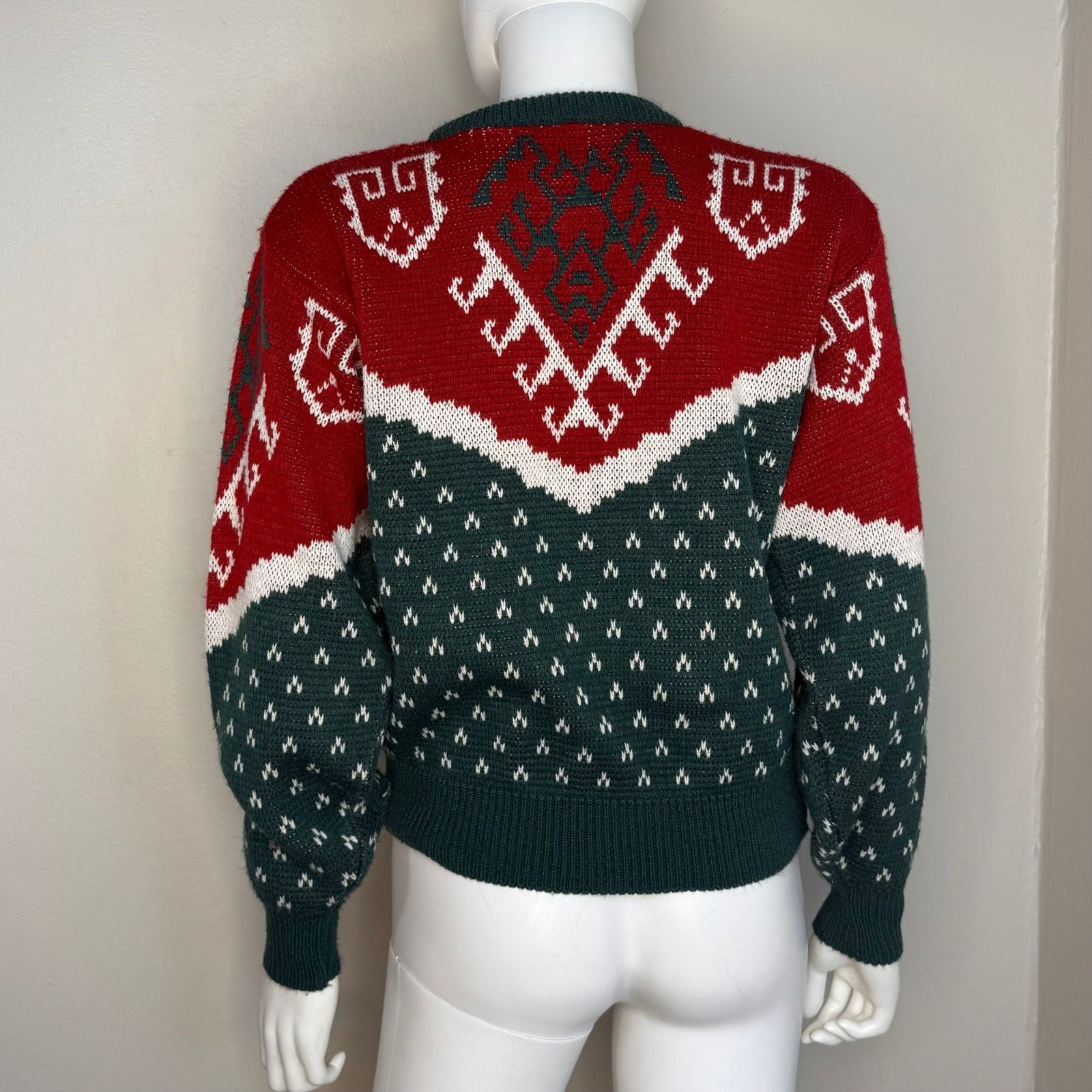 Vintage 1980s Red and Green Sweater, Country Suburbans Size Medium, 40s Style Ch