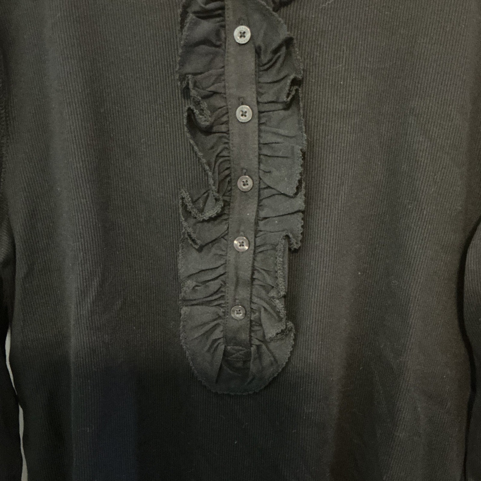Chaps Denim Vintage Tags Black Ruffle Henley Top NEW Preppy Y2K