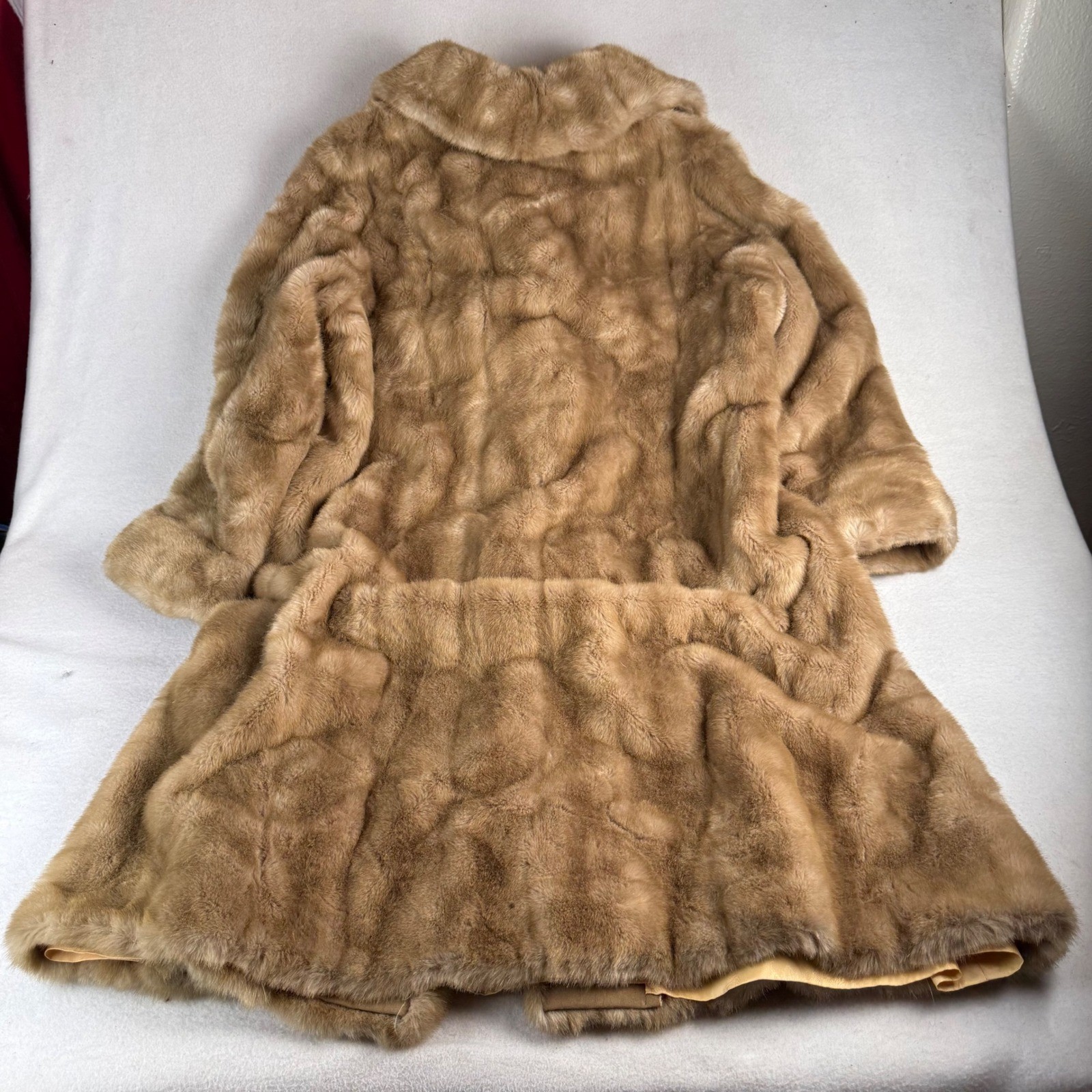Russel Taylor Mincara Faux Fur Coat Womens Camel Tan Vintage Mid Length
