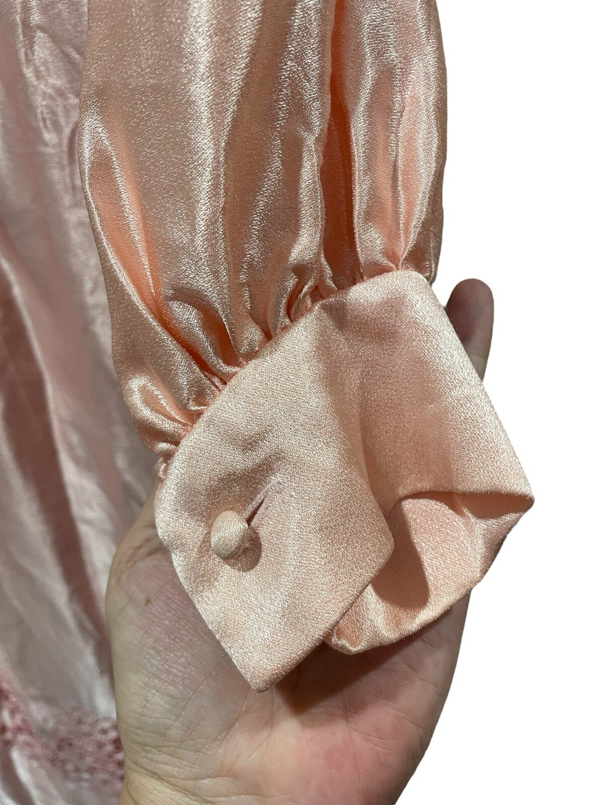 Vintage Pat Sandler 1970s Baby Pink Beaded Cut Out Accent Long Sleeve Dress M?