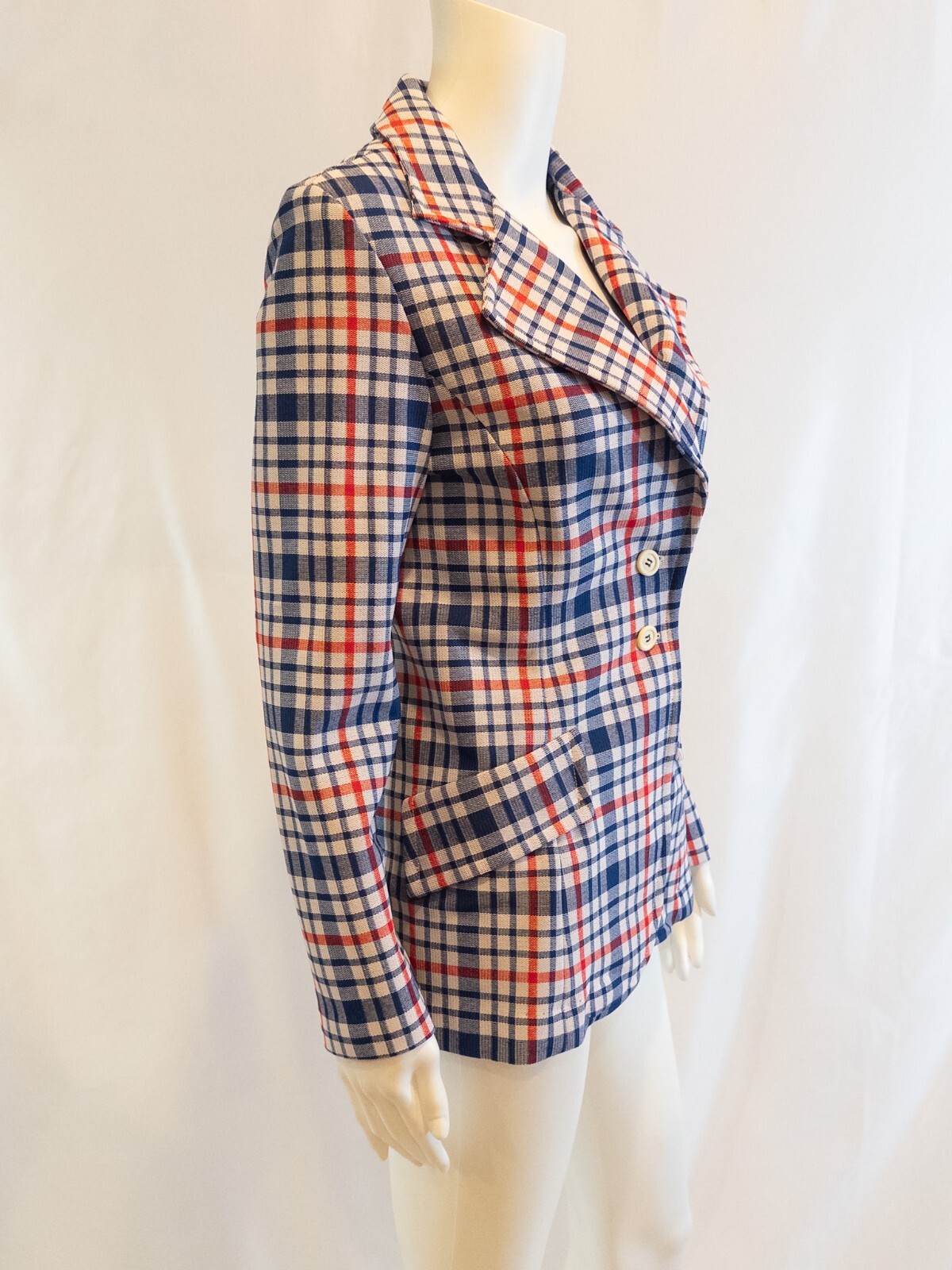 1970s Plaid Double Knit Women’s Skirt Suit by KNIT-INS size 9-10 Red,White,Blue