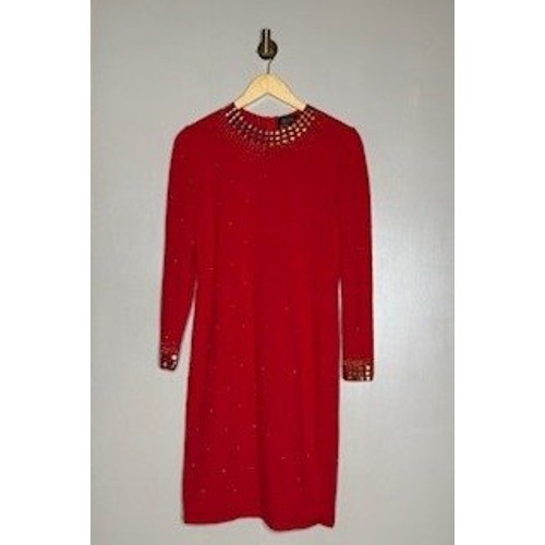 Vintage Don Sayres for Wellmore Red Dress Gold Silver Studded Size 12