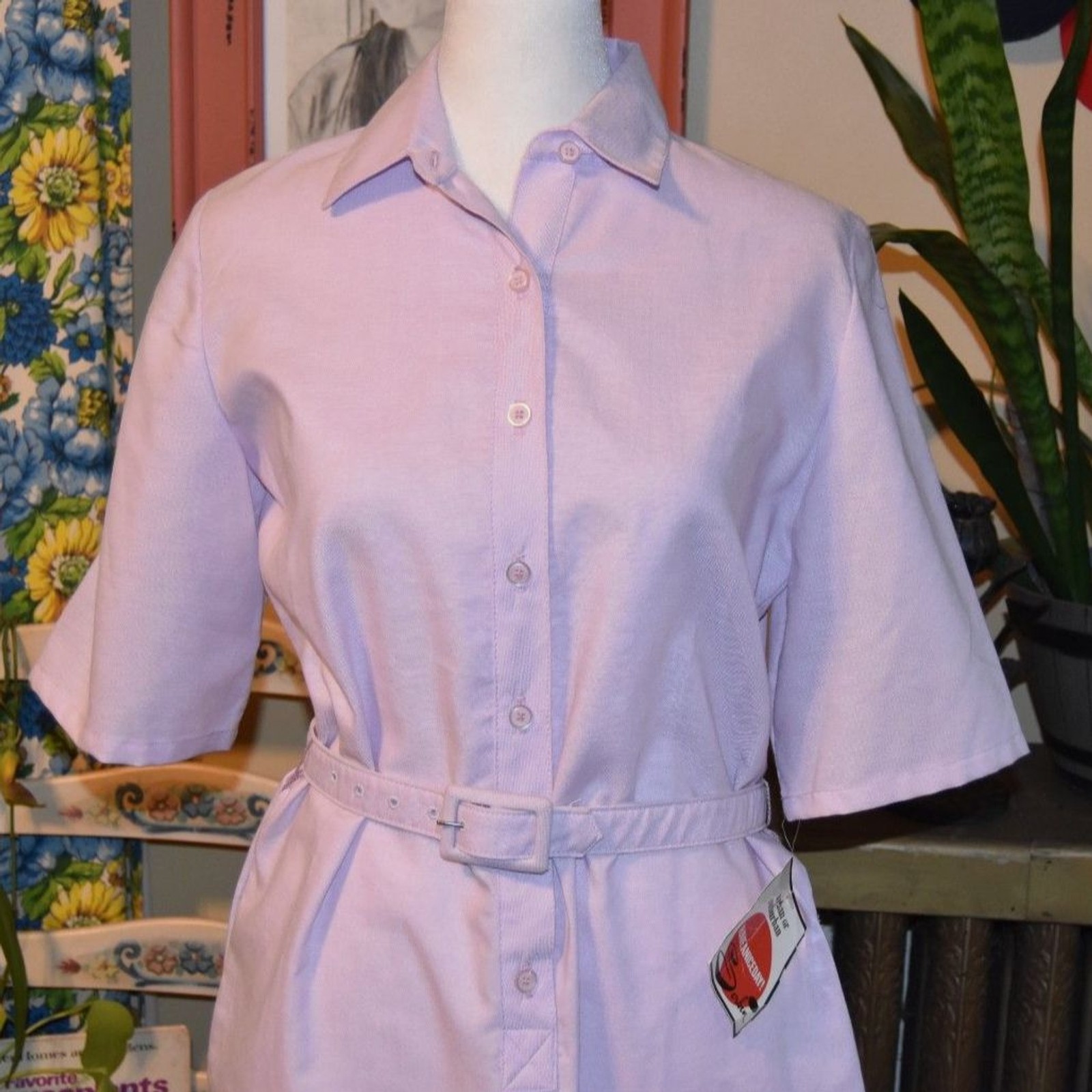 Vintage 1980s Serbin Shirtwaist Dress Purple NOS Belted Dress USA Size Small