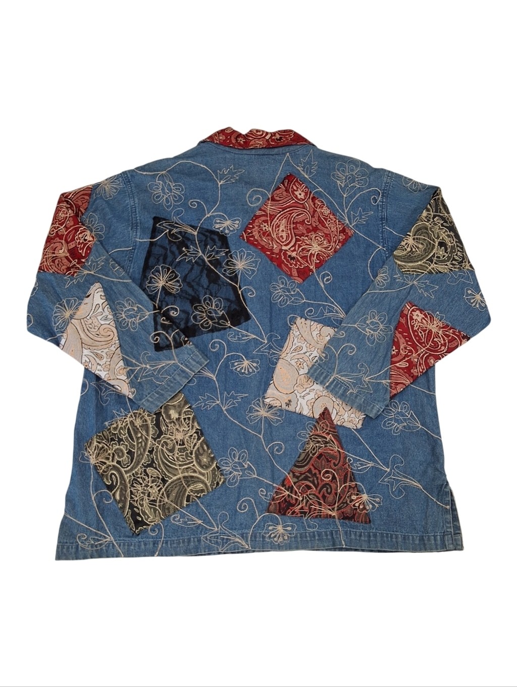 Sara Studio~Womens VTG Patchwork Embroidery Denim Jean Chore Jacket~Barn Coat~2X