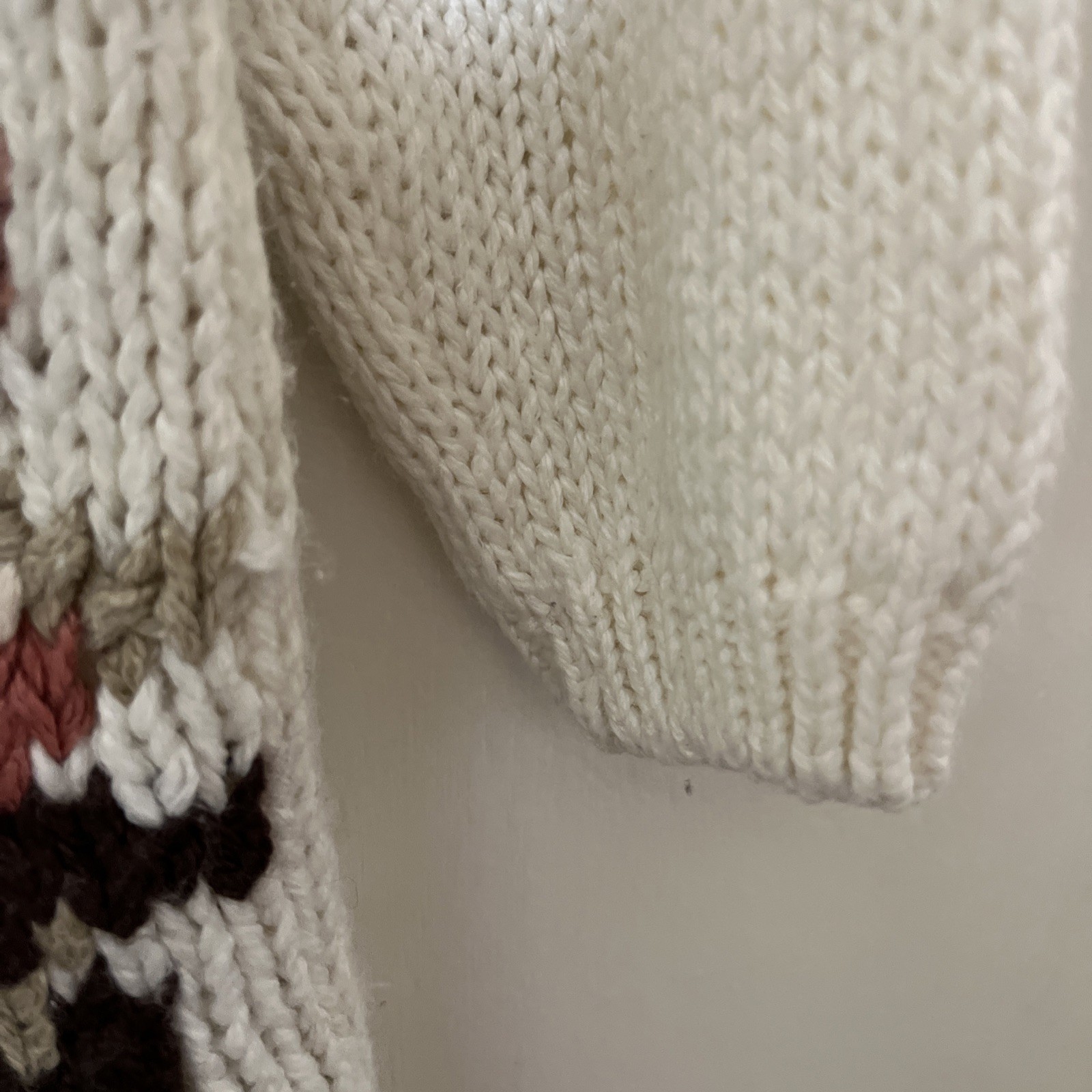 Vintage Women’s L Sweater Jamie Scott Soft Ivory Floral Drop Shoulder Cotton 80s