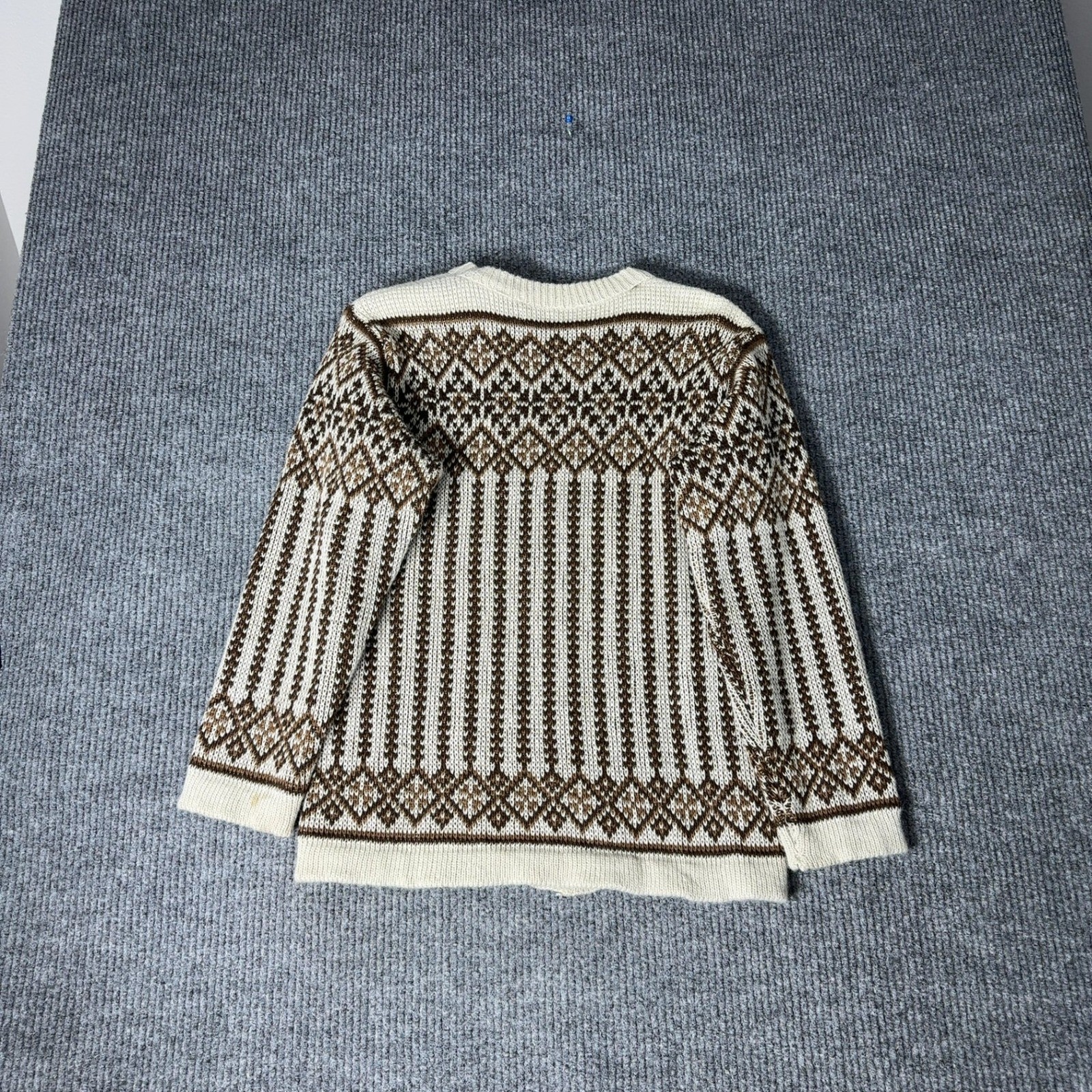 Vintage Nordstrikk Cardigan Sweater Women S White Brown Nordic Pewter Clasp Wool