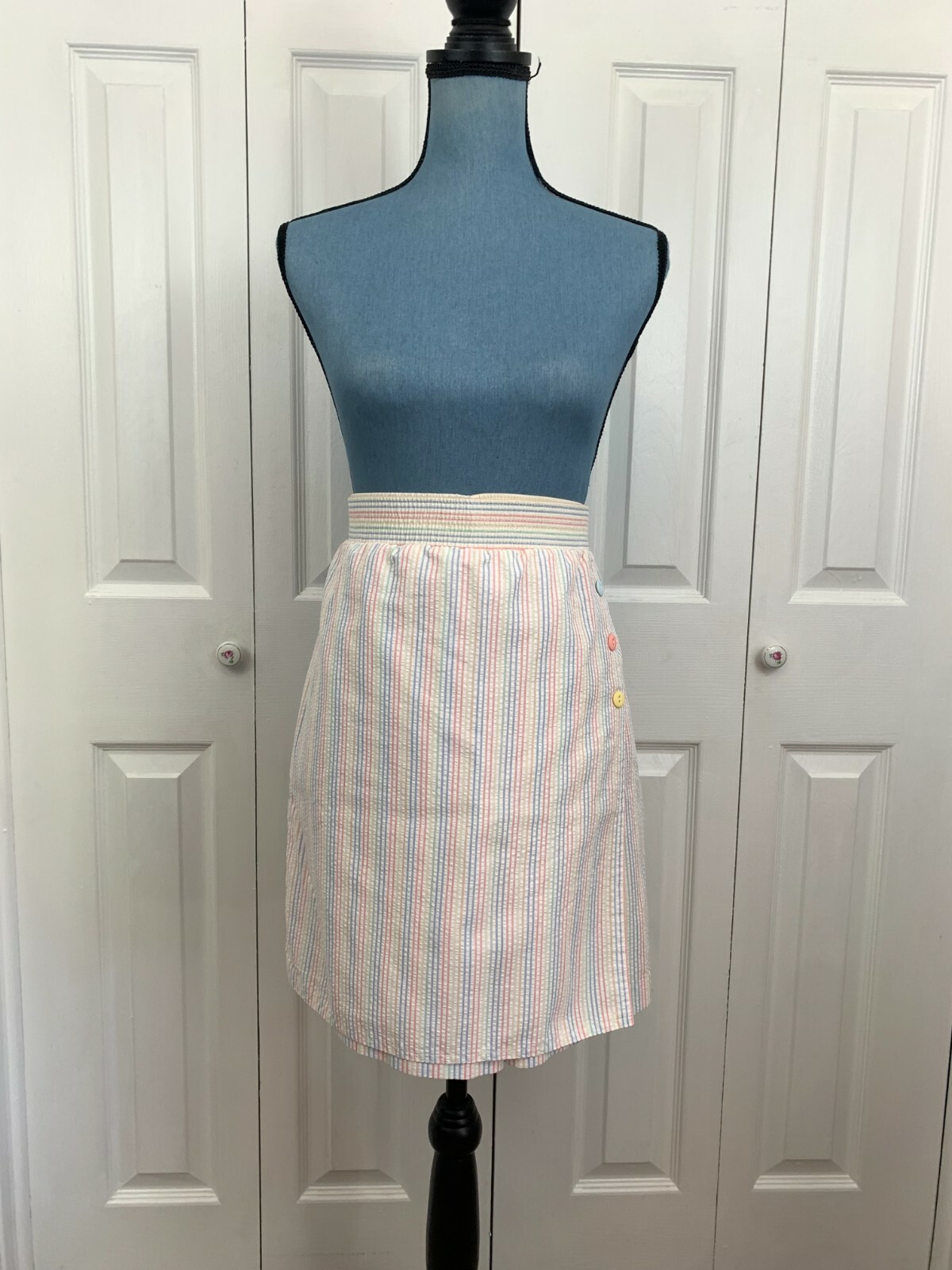 Vintage 1980’s Cricket Lane Pastel Striped Skort Skirt Shorts Seersucker 34″