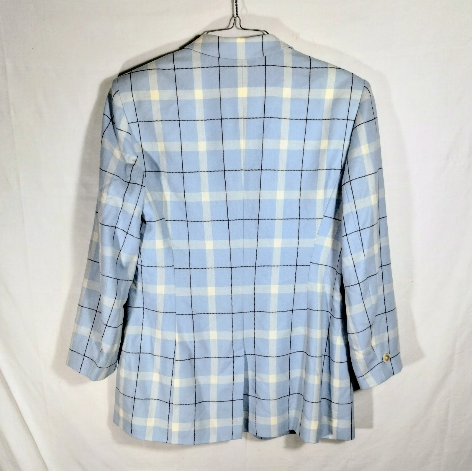 Vintage Mondi Virgin Wool Blazer 44 Modern L 10/12 Germany Blue Plaid Spring