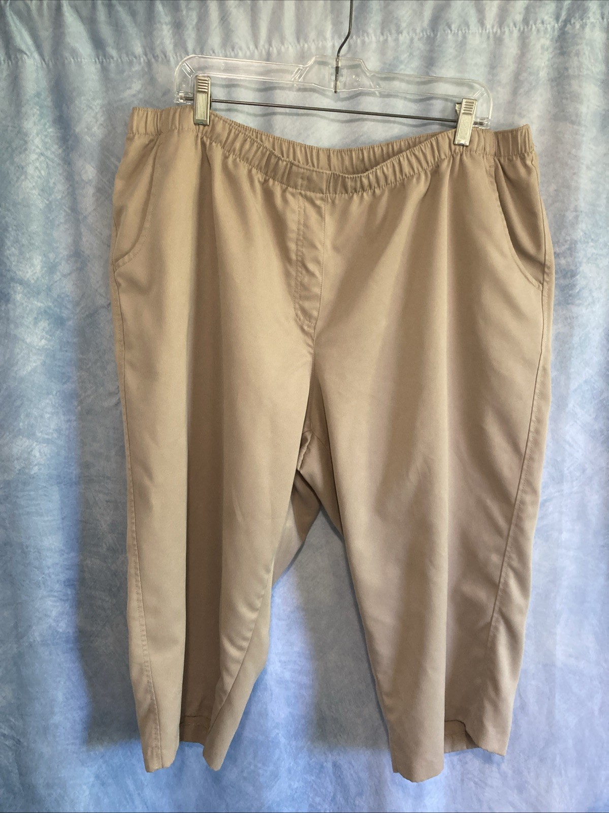 Alia Vtg 90s Y2K Women 20W Beige Capri Pants Grannycore Elastic Waist Plus Poly