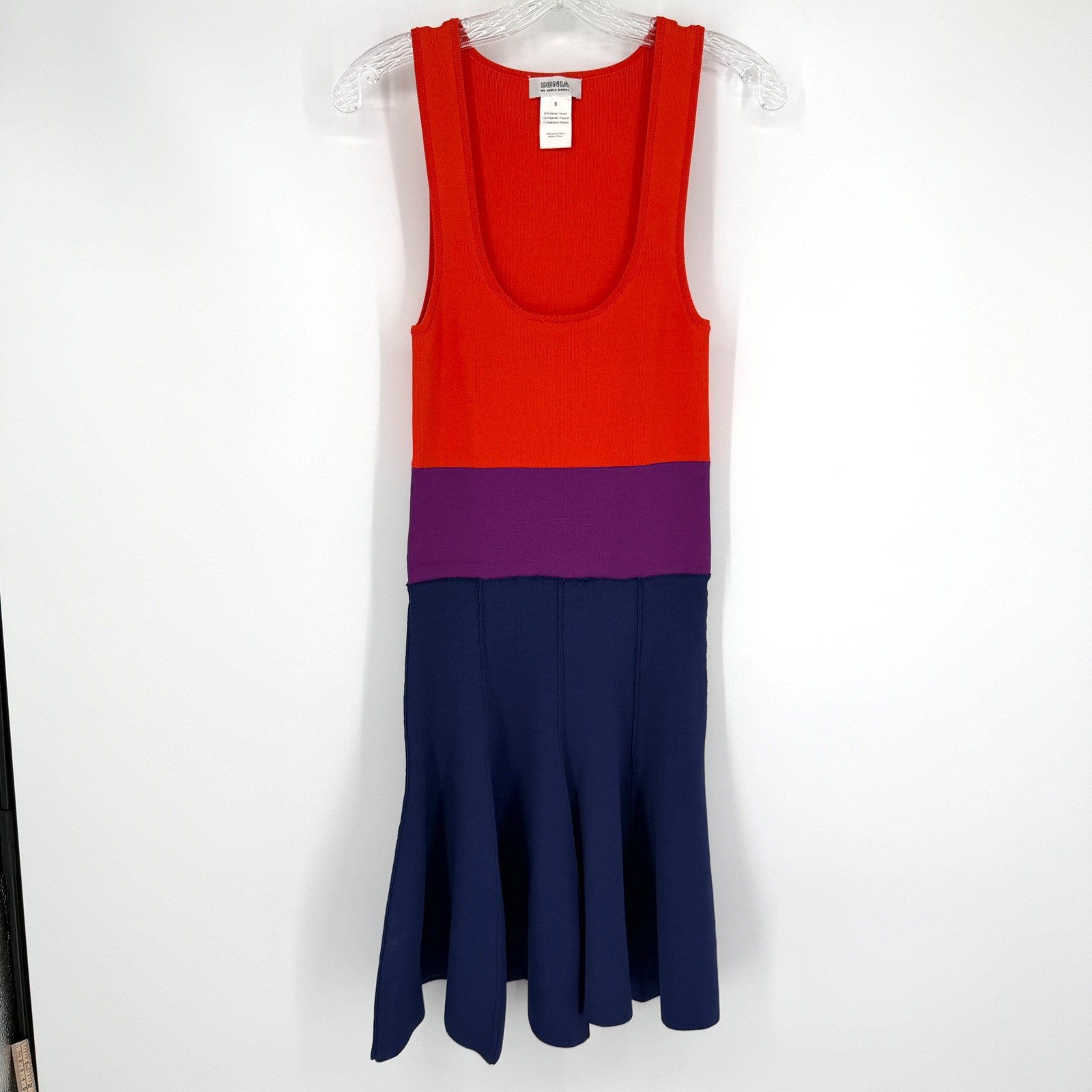 Sonia by Sonia Rykiel Vintage 90s Colorblock Knit Dress Orange Purple Navy S