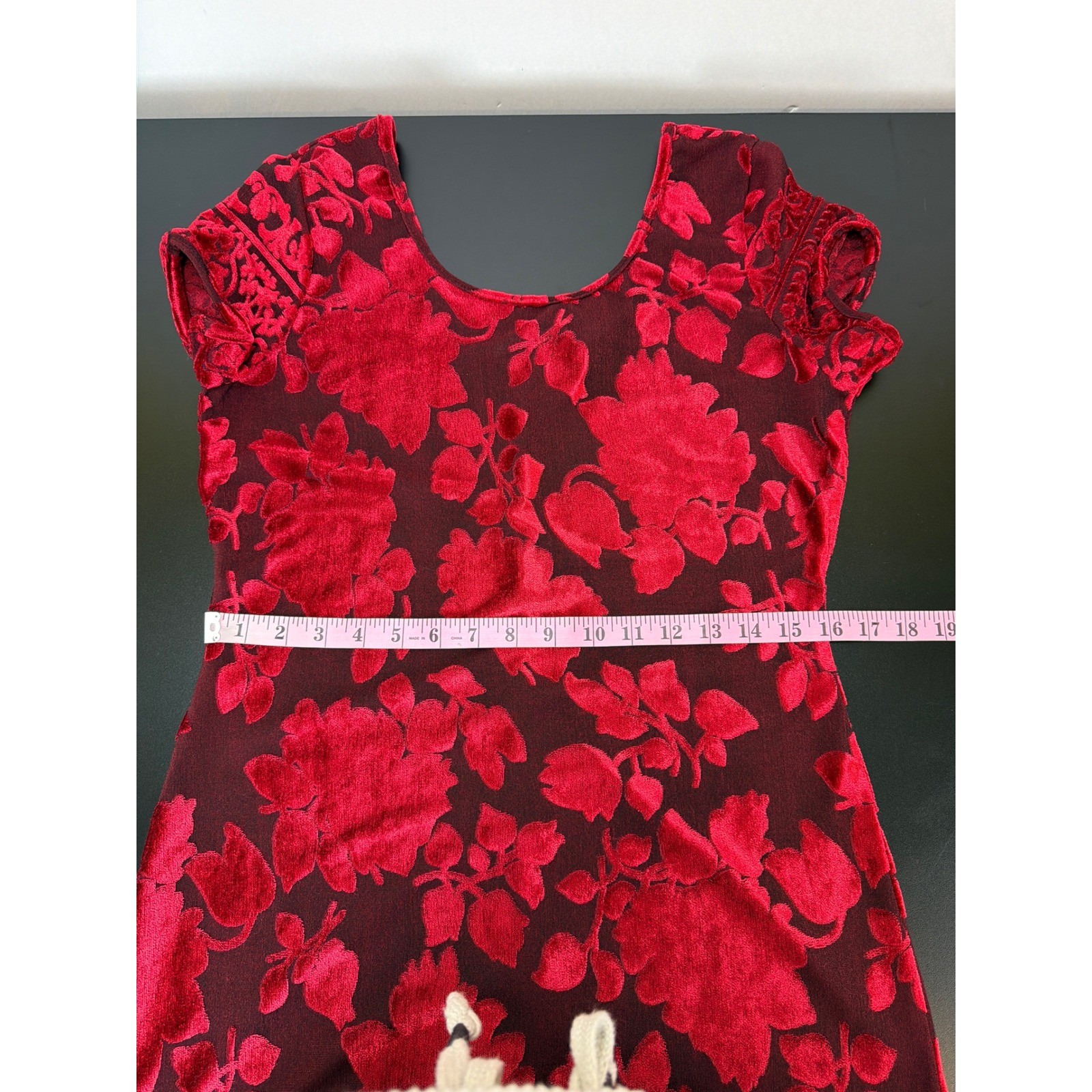 Vtg Caroline Wells Red Velvet Burnout Floral Maxi Dress Size 10 Romantic Glam