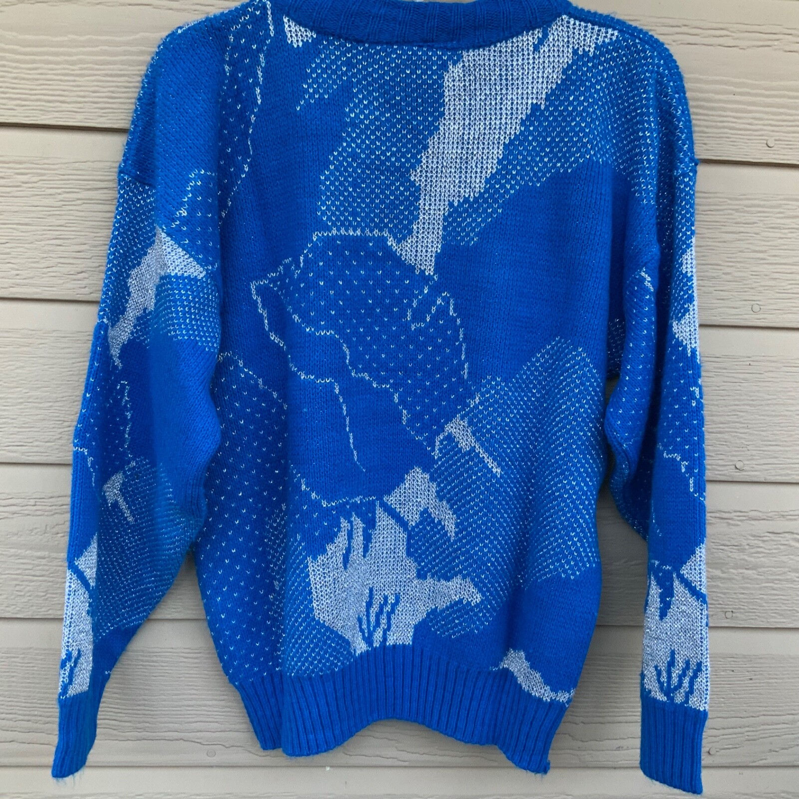 Le Rouge Vintage 80s 90s Sweater blue with Metallic silver M pullover acrylic