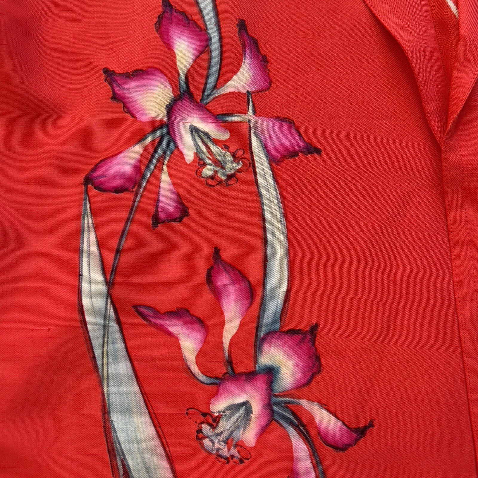 Vintage Yolanda Lorente Open Blazer Jacket 1X Floral Red Hand Painted 100% Silk