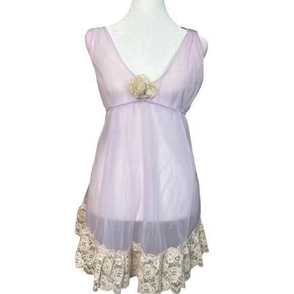 VTG Jenelle of California Purple Lavender Sheer Chiffon Peignoir Babydoll Small