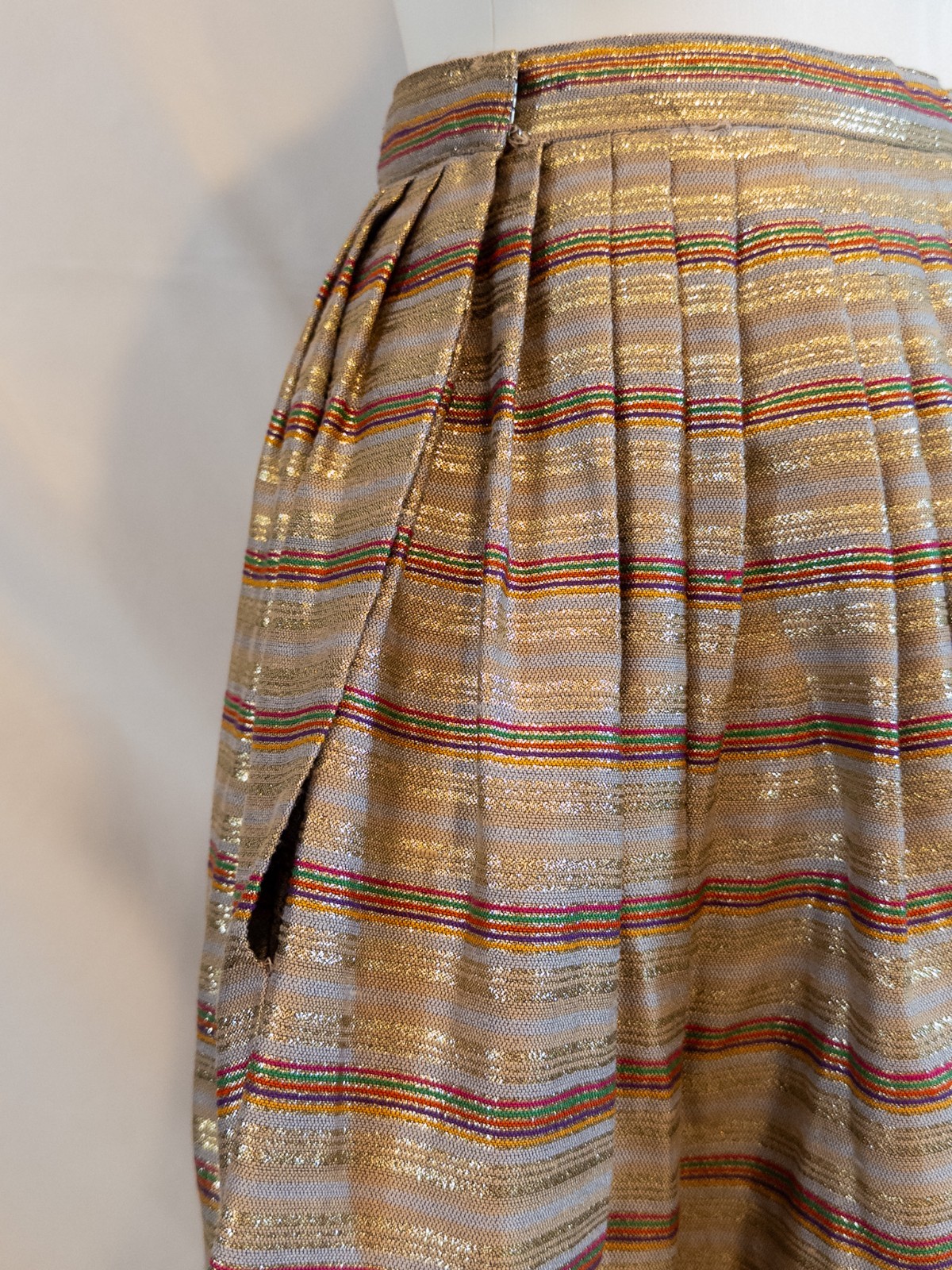 1970s A-Line Woven Silk Skirt with Gold Lurex Thread