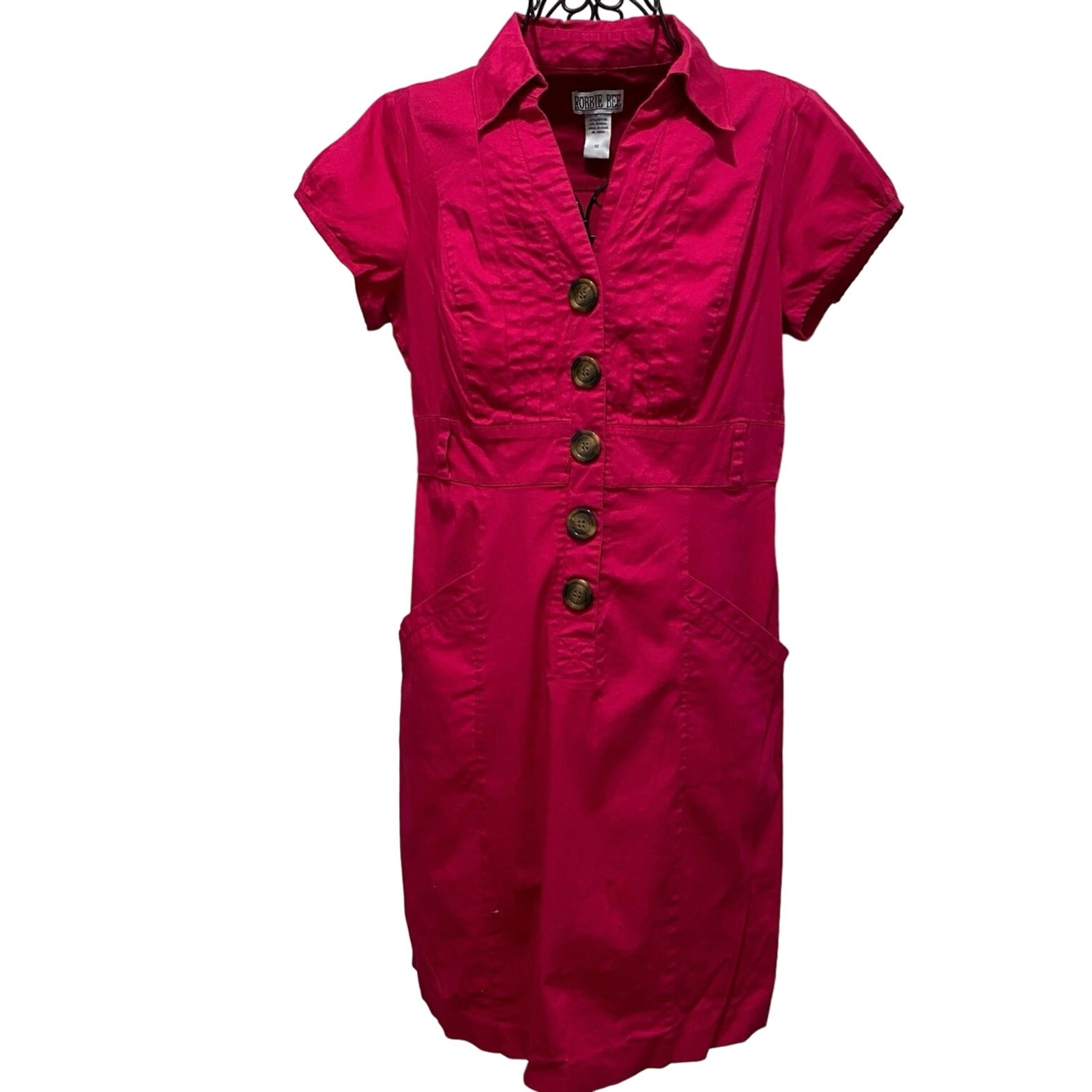 Vintage Robbie Bee Mini Dress Size 12 Fuchsia Pink Snap Closure Collared 1980s