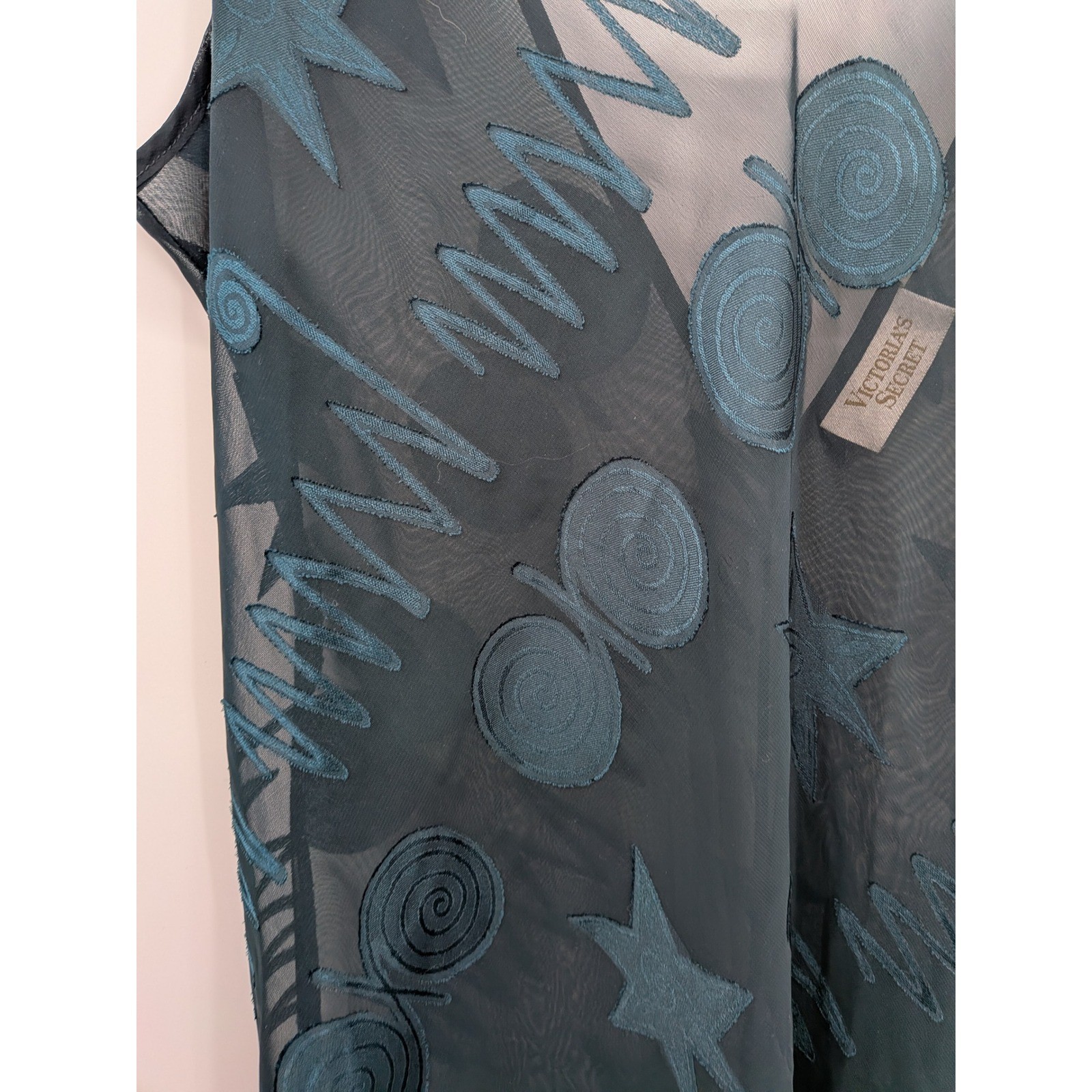 Boho Whimsigoth Y2K 80s 90s Victoria’s Secret Dark Green Star Mesh Maxi L Dress