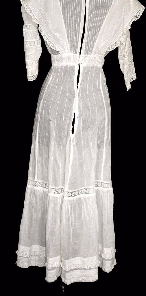 VERY RARE ANTIQUE EDWARDIAN HIGH NECK COTTON EMBROIDERED AND LACE DRESS SIZE 4