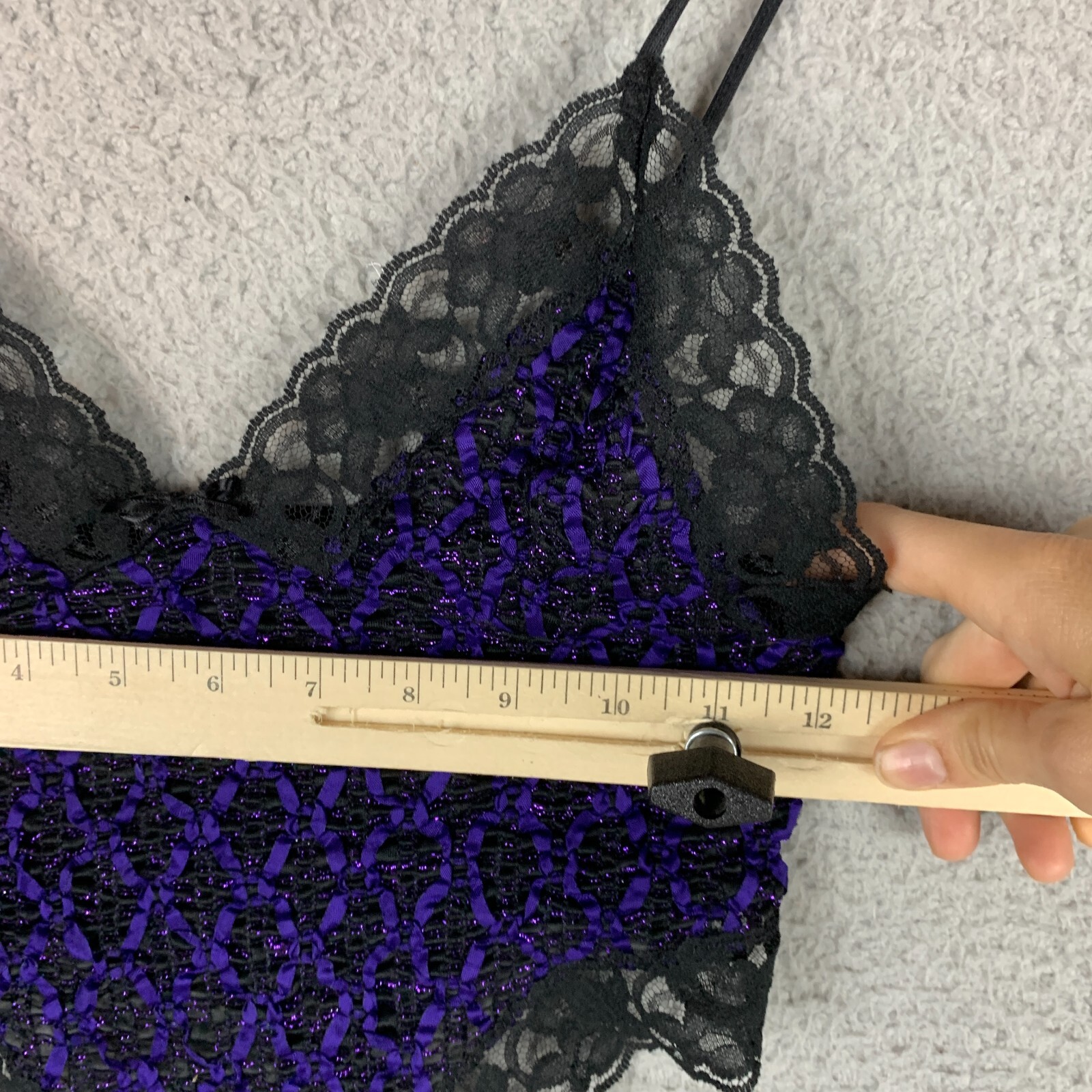 Vtg 60s Bliss Teddy Small Purple Ribbon Woven Black Lace USA Wimsy Goth Lingerie