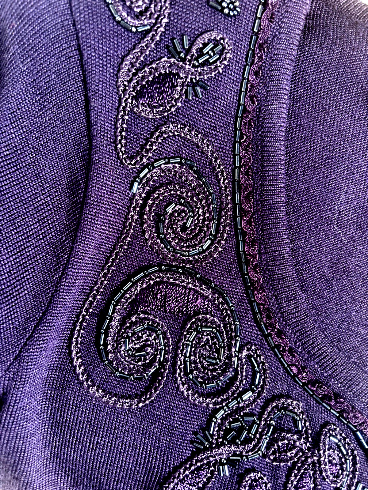 Vintage Carole Light Weight Long Sweater Dress NWT med Purple w/gorgeous beading