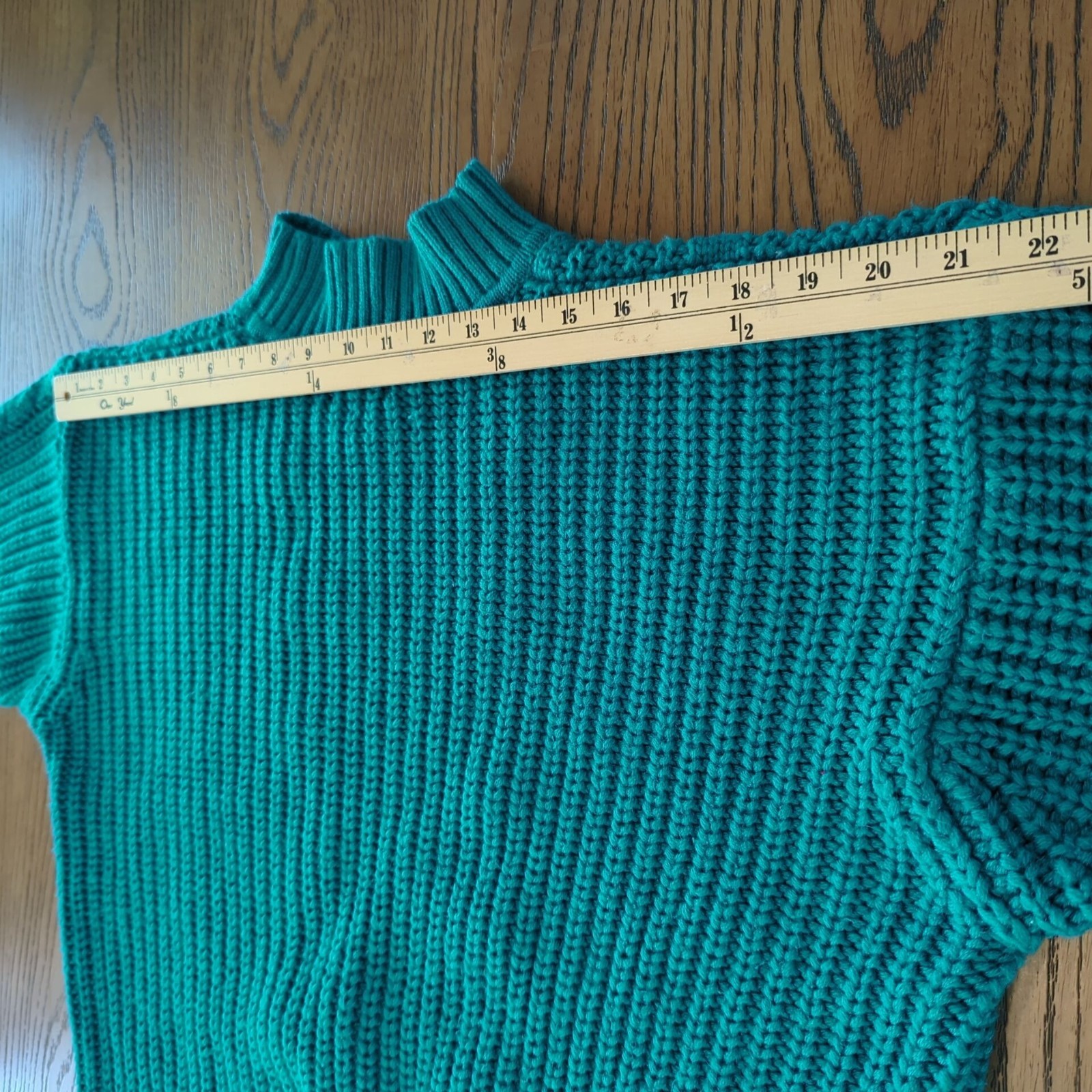 Vintage 80s Ellemmenno Sweater Teal Size M Cable Knit Mock Neck Acrylic