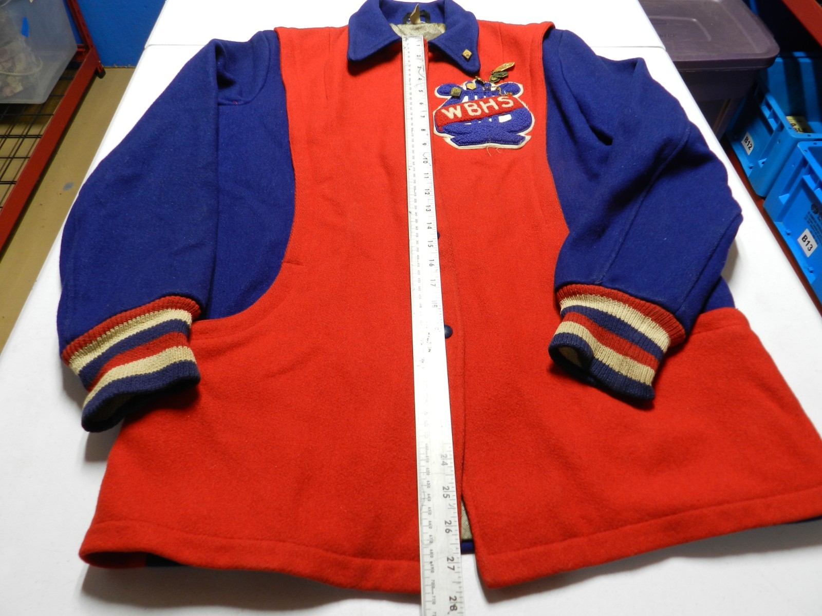 Vintage 1966 High School Letterman’s Jacket Red & Blue Wool Ladies Size 16