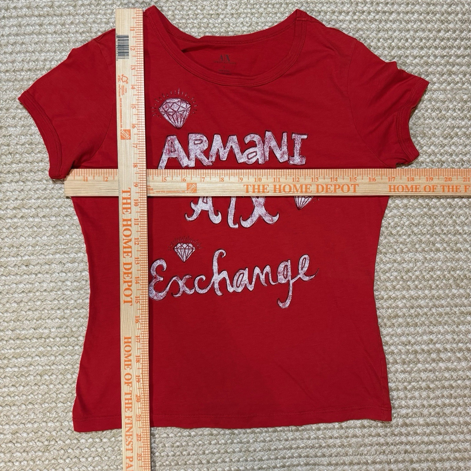 Vintage Y2K Armani Exchange Red Graphic T-Shirt Diamond Sz L Mob Wife Glam Rock