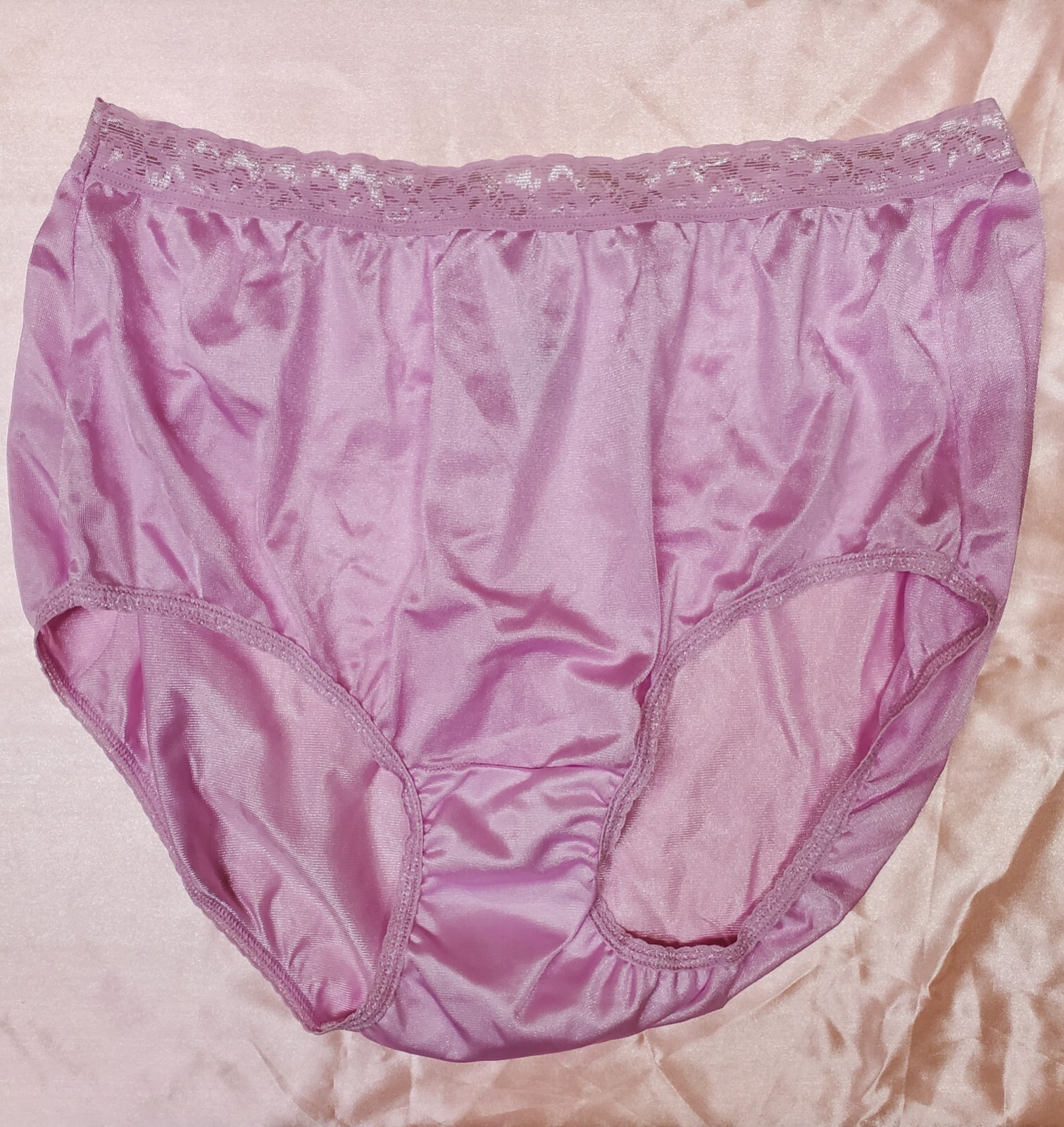 Vtg Sheer Panties Shiny Silky Nylon Gusset w Lace Sz 9 Sissy Sexy Granny Panty
