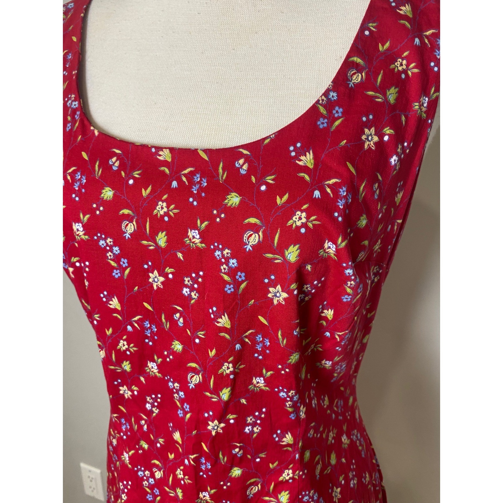 Vintage 90s Express World Brand Red Floral Sheath Dress Sundress Cottagecore 9