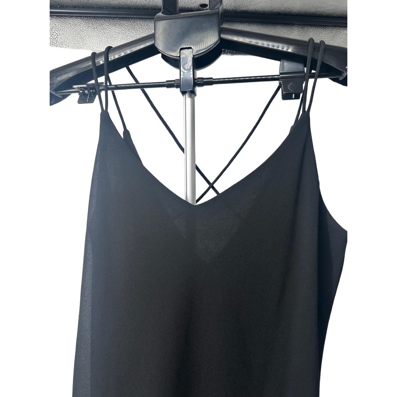 Onyx Nite Black Beaded V Neck Spaghetti Strap Vintage 90s Dress Size 14
