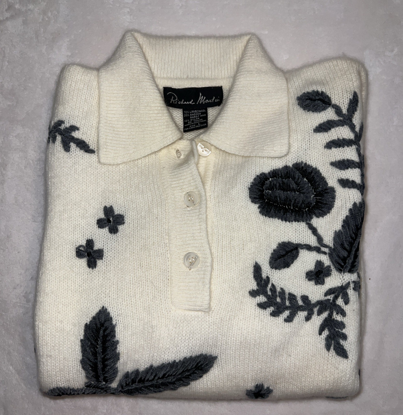 Floral Sweater Embroidery Lambswool Angora Rabbit Hair( L )Richard Martin