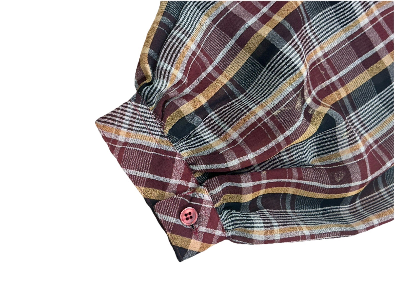 COQUETTE PRAIRIE PLAID RUFFLE BOW BLOUSE Vintage 70s Secretary Poet Top Sheer 40