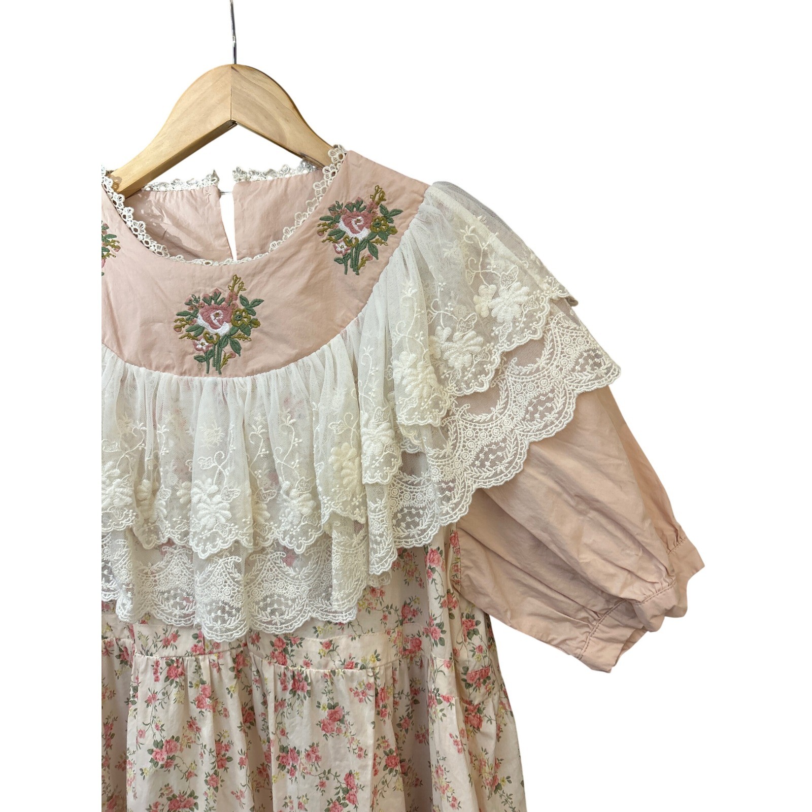 Vintage Floral Prairie Dress Cottagecore Victorian Lace Coquette Shabby Chic