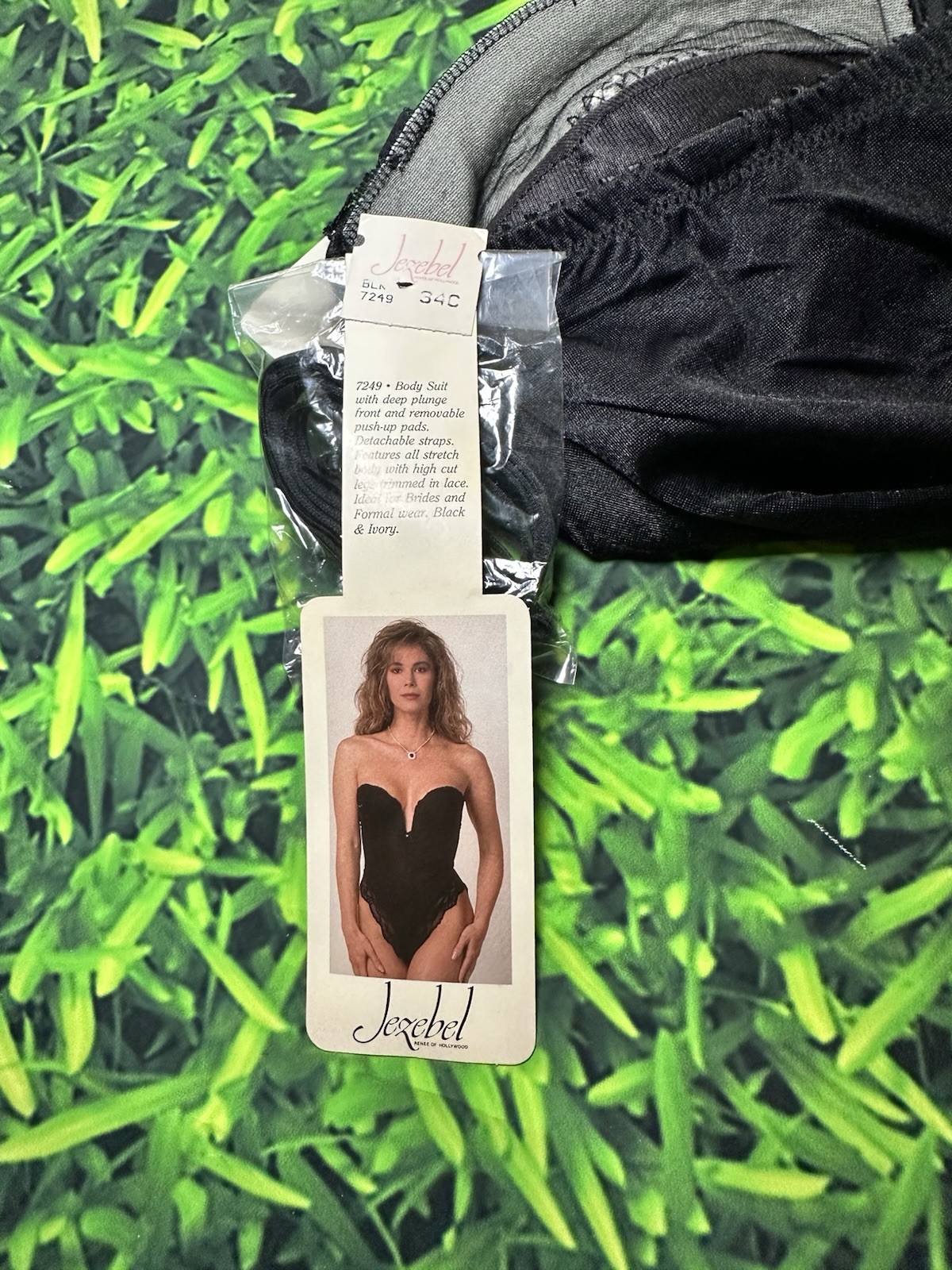 Vintage 90s Jezebel Plunge Black Lace Bodysuit NWT 34C Strapless USA SFA