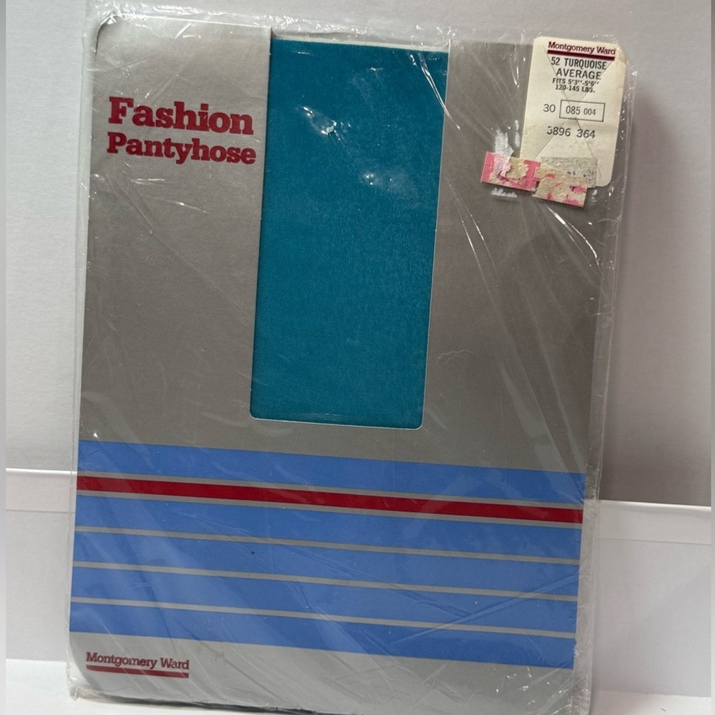 Vintage Montgomery Ward Fashion Pantyhose – Turquoise – Average – NOS Sealed