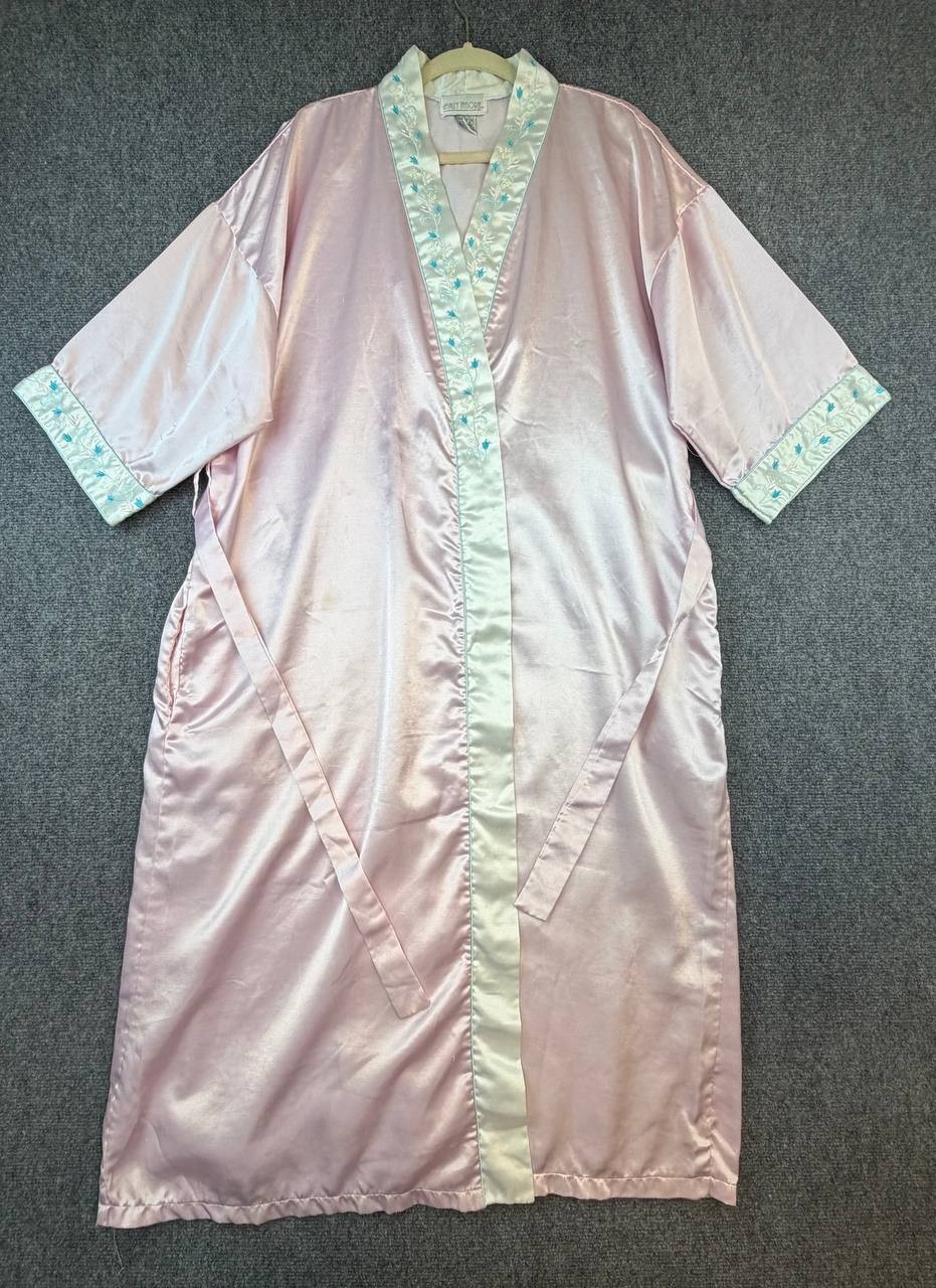 Vintage Ashley Taylor II Satin Robe Pink Embroidered Belted M