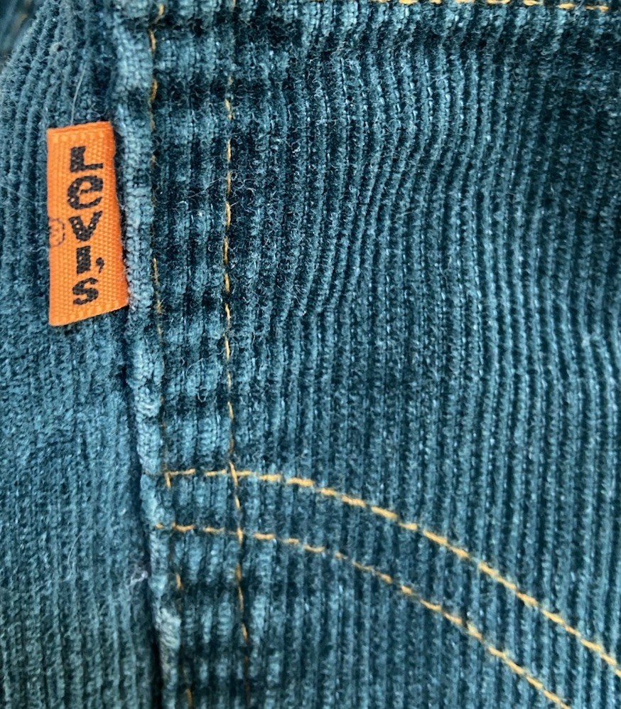 Levi’s Teal/Green Orange Tab Corduroy Straight Leg W26 L30 Student 716-1599