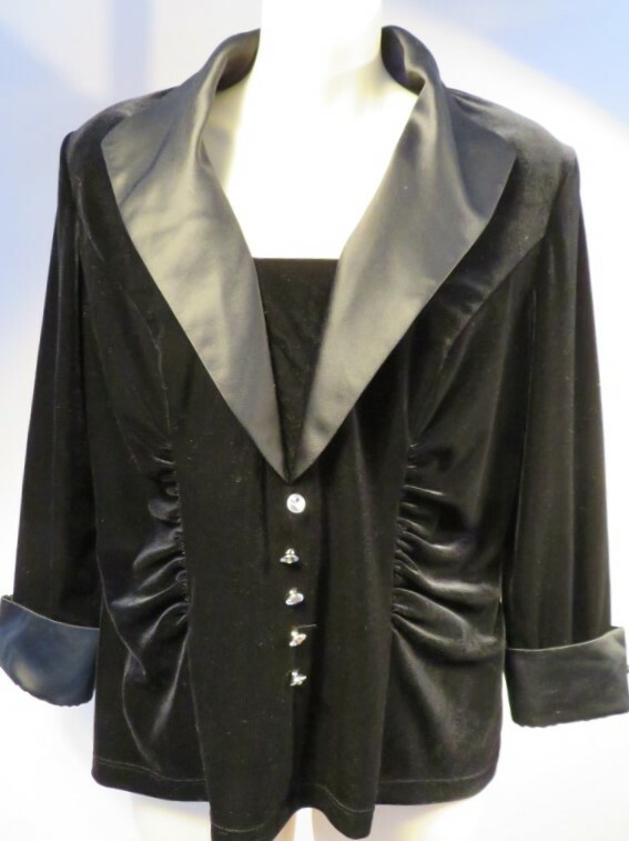 Vintage JR Nites Black Office Velvet Suit Jacket Blouse Top Work Career Goth 12