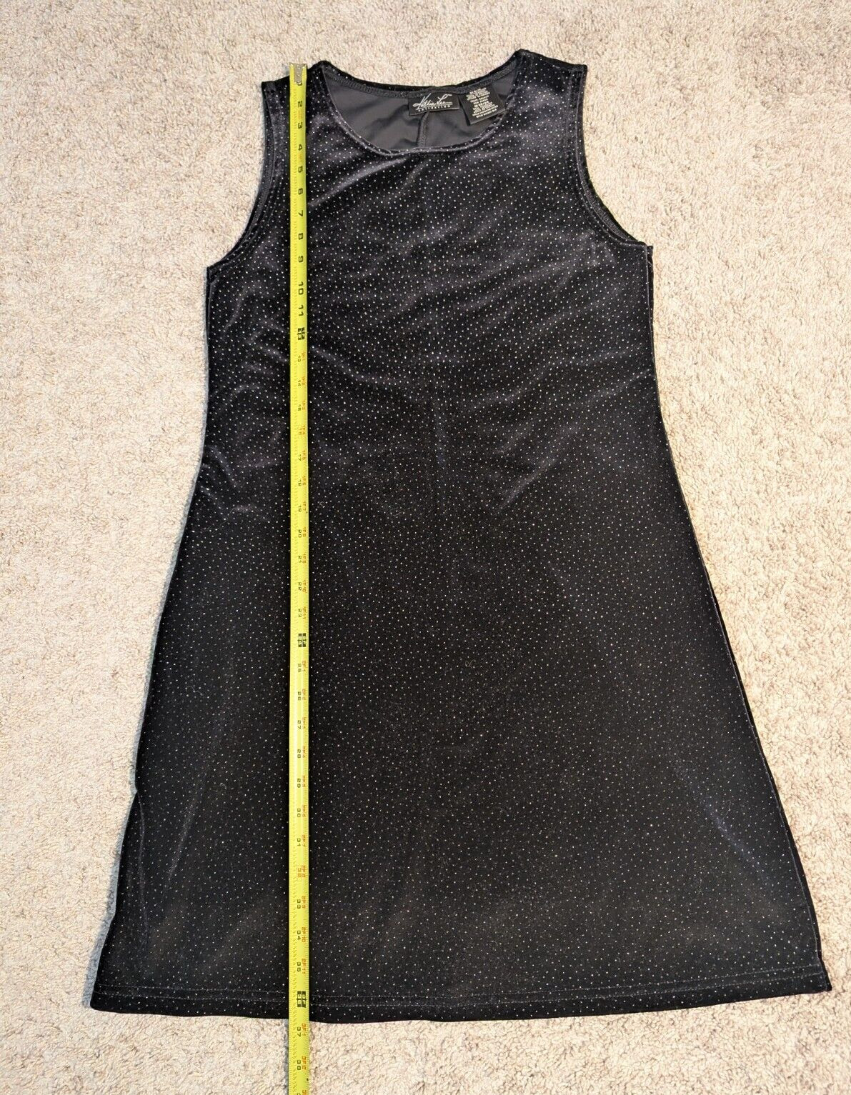 Kathie Lee Minimalist Black Glitter Velvet Midi Party Dress Sz M(9/10)
