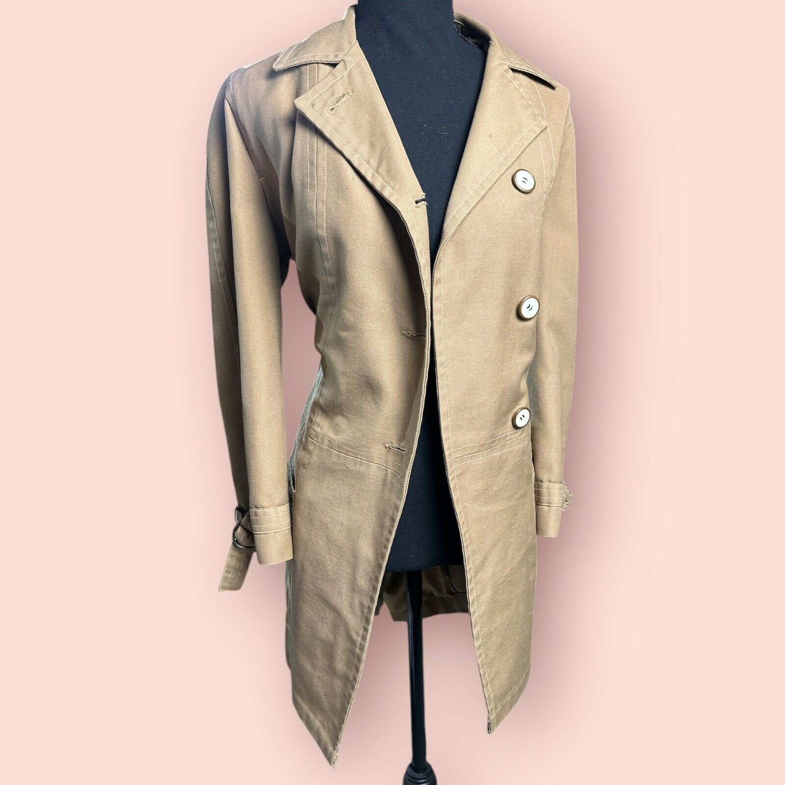 Vintage Jerold Women’s Coat Medium Tan Khaki Gorpcore Lined Jacket Long Coat